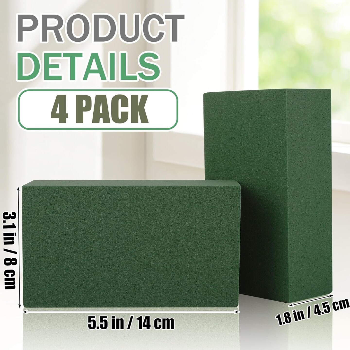 4 Packs Floral Foam Blocks Wet & Dry Floral Foam Bricks 5.5x3.1x1.8 Inch Flower Arranging Kit for Fresh and Artificial Flowers Florist Foam Blocks for Wedding Home Decor