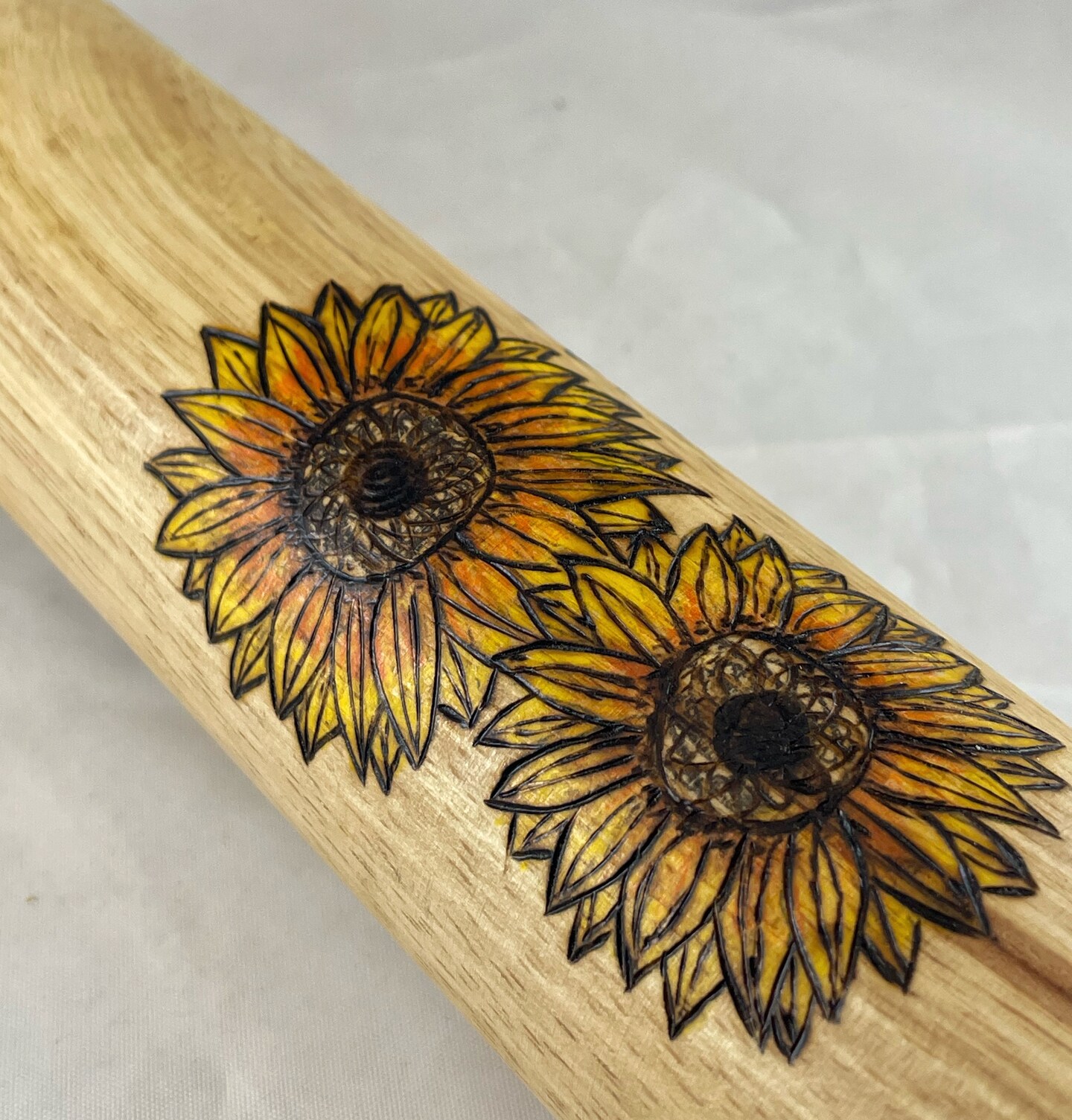 Sunflowers Wood Burned Rolling Pin, Pyrography Wood Burning Art