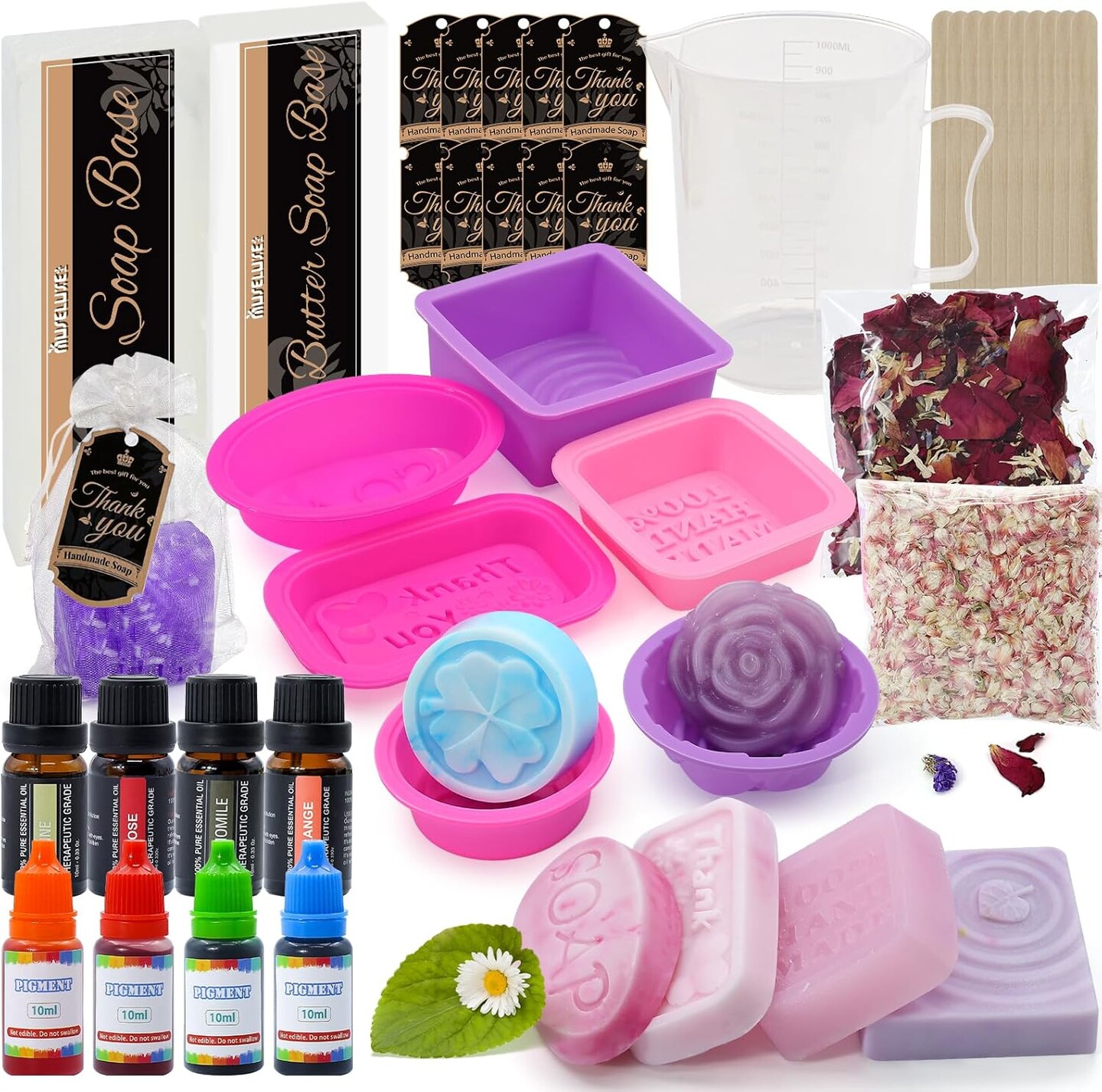 Soap Making Kit for Adults &#x26; Kids - Soap Making Supplies with Melt and Pour - Base,6 Silicone Molds, Colorant,Fragrances,Dried Flowers,Gift Card,DIY Craft Kit for Beginners