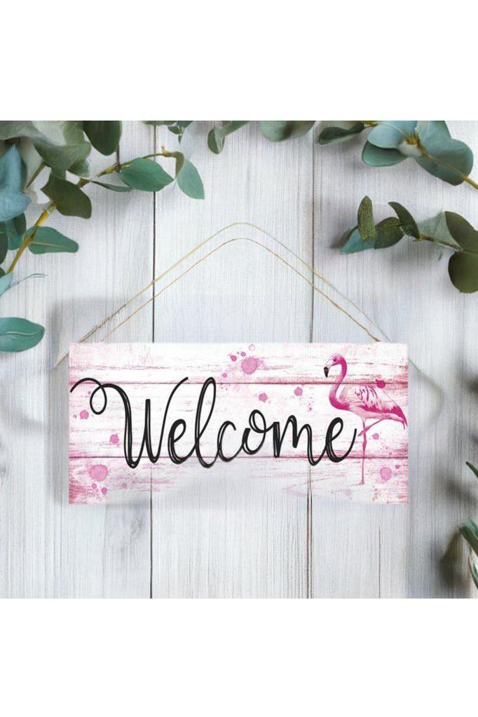 12&#x22; Wooden Sign: Flamingo Welcome