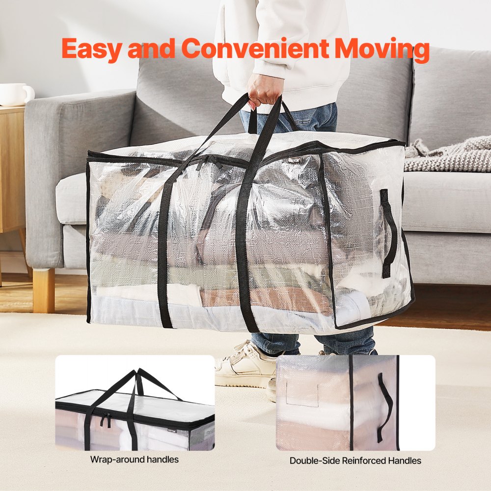 Foldable 6-Piece Plastic Clothes Storage Bags with 90L Capacity Ideal for Moving or Organizing