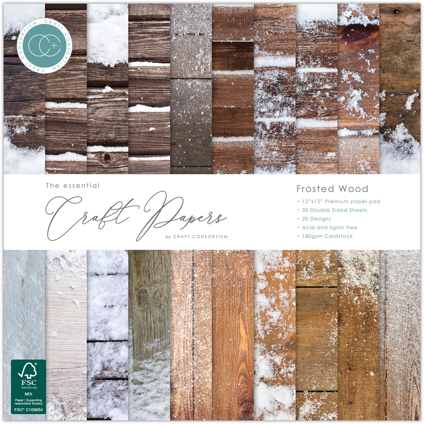 Craft Consortium Double-Sided Paper Pad 12"X12" 30/Pkg-Frosted Wood