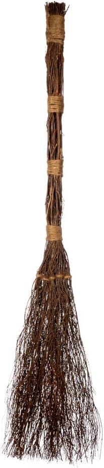 Cinnamon Twig Broom 36in (1 Pack) - Rustic Fall Broom Decor &#x2013; for Halloween Porch or Entryway - Real Stick Witch Broom Decorations Wrapped in Jute Rope - Autumn Thanksgiving Display