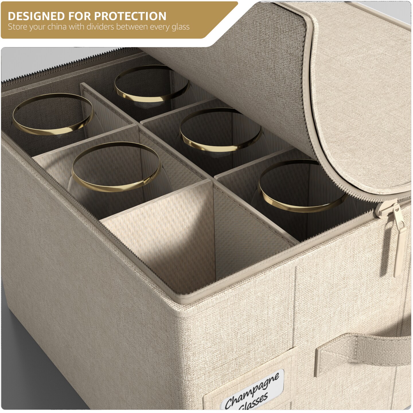 Sorbus Dinnerware Organizer for Champagne Flute Glasses with Lid (Holds Service for 12) with Felt Protectors - 13 x 10 x 10.6
