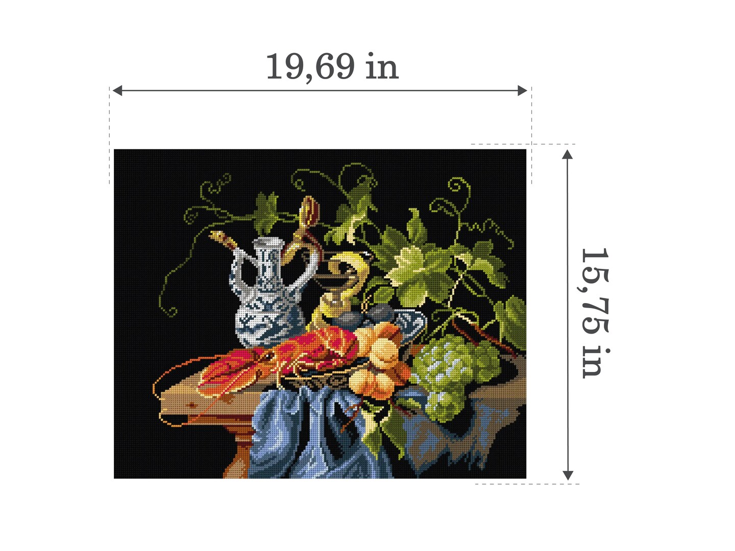Gobelin canvas for halfstitch without yarn after Laurens Craen - Still Life with Lobster, Fruit and Chinese Porcelain 3454M
