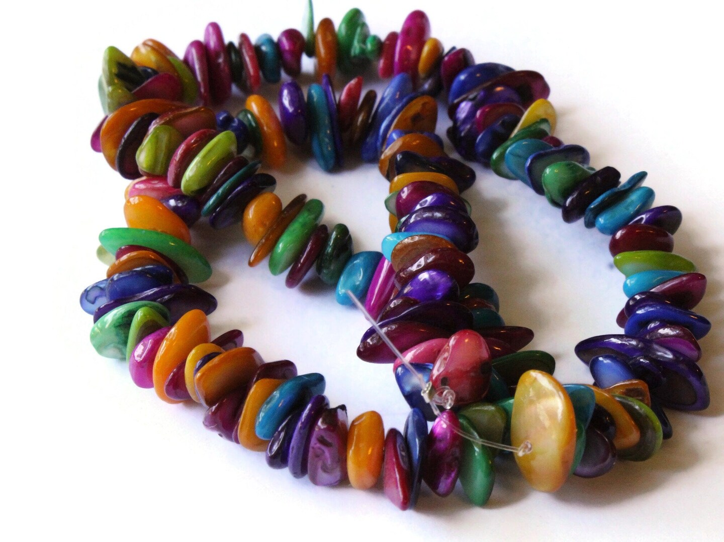 Dyed Jewel Tone Multi-Color Seashell Chip Beads 15 Inch Strand