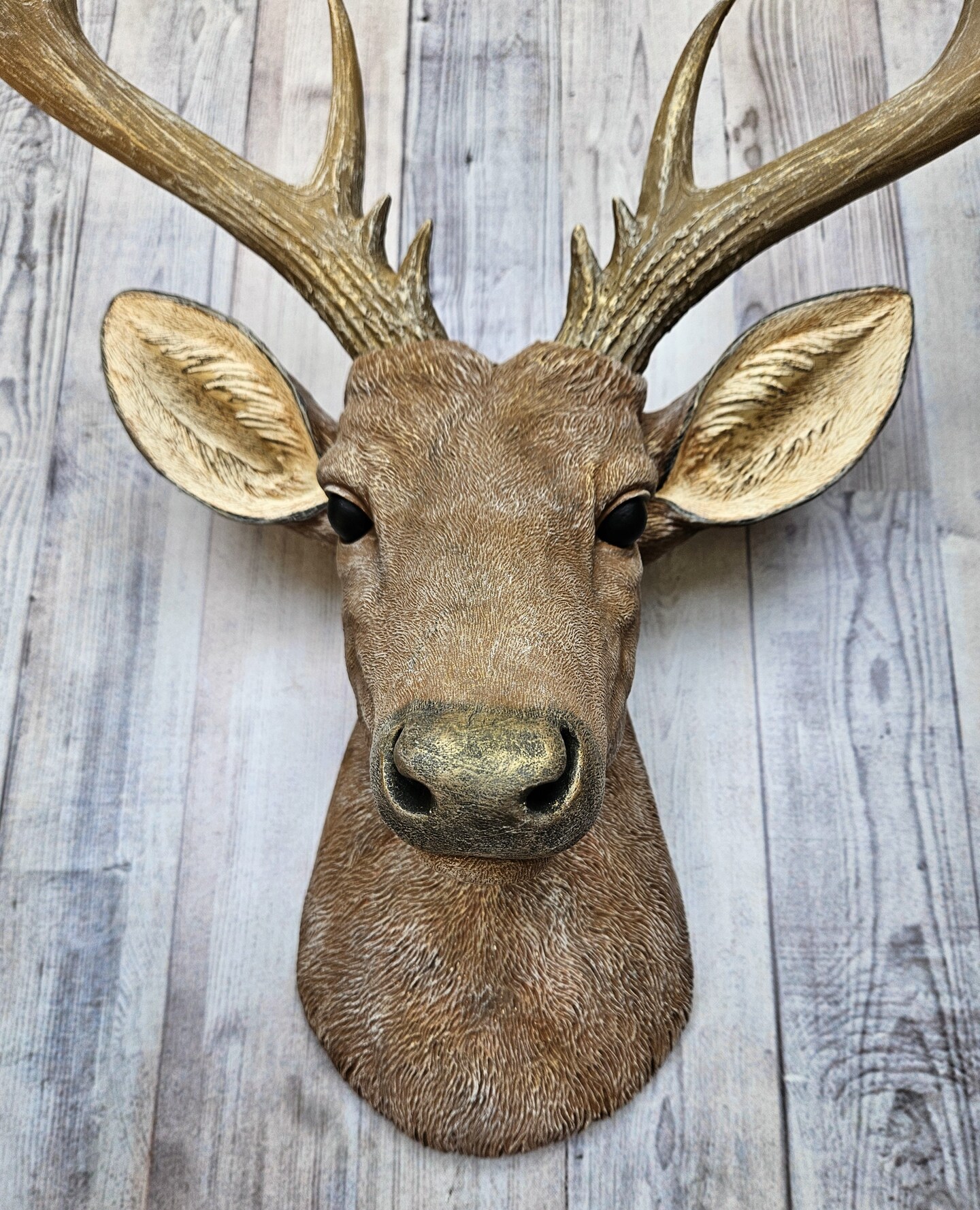 Faux Taxidermy Deer Head, Stag Head Wall Mount with brass bird