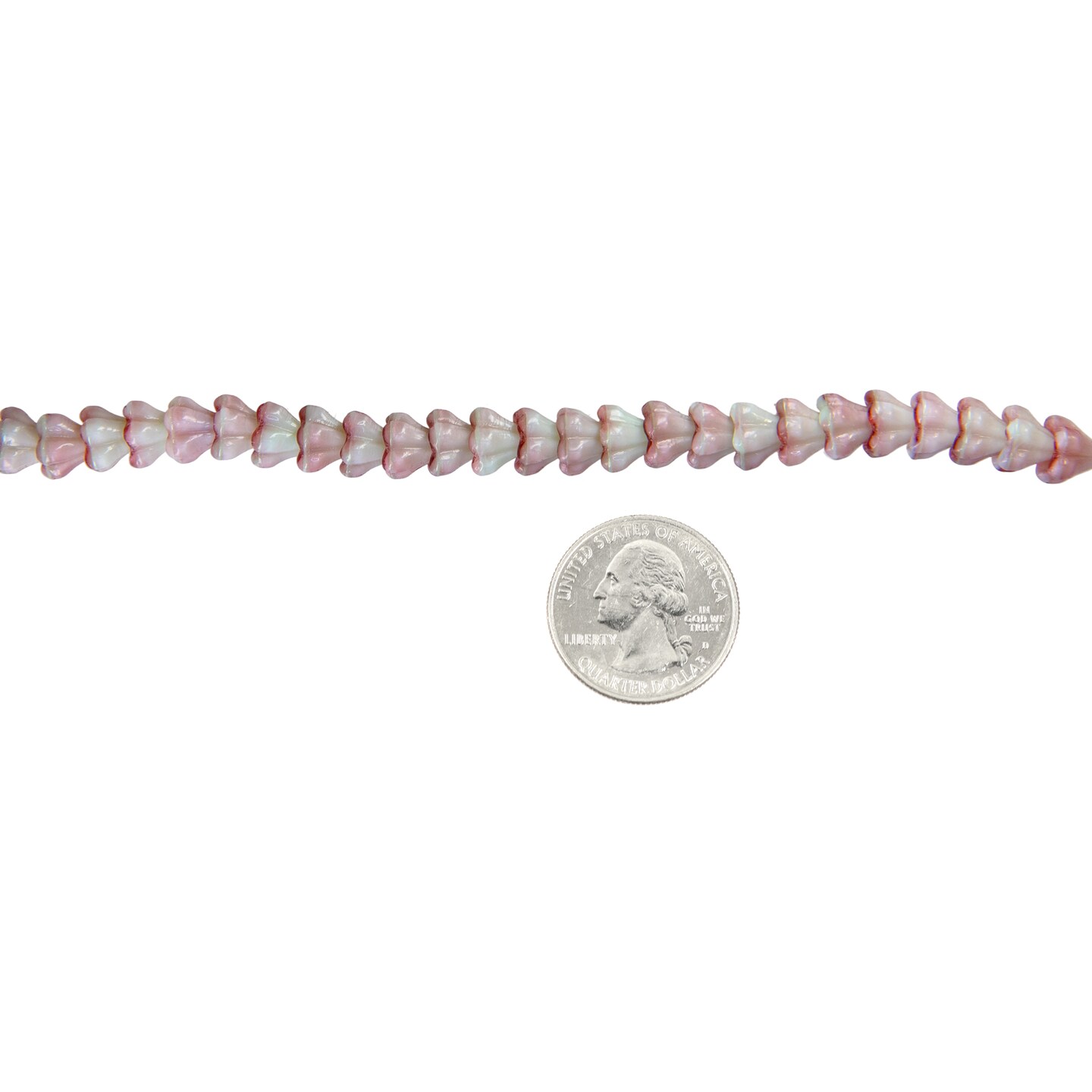 8x6mm Pistachio/Raspberry Swirl Glass Bell Flower Beads One Strand apx 25 beads GB-FB37