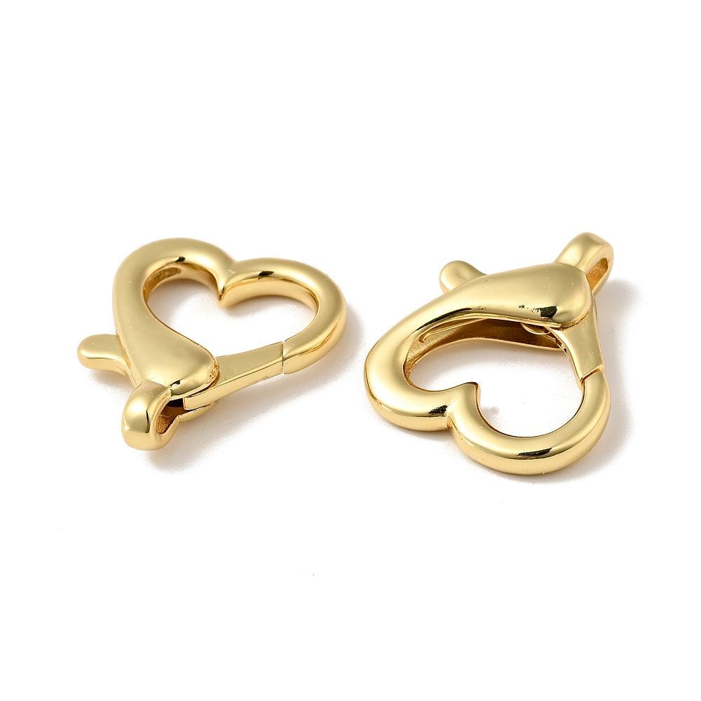 *2* 26x22mm 18k Gold Plated Brass Heart Lobster Clasps