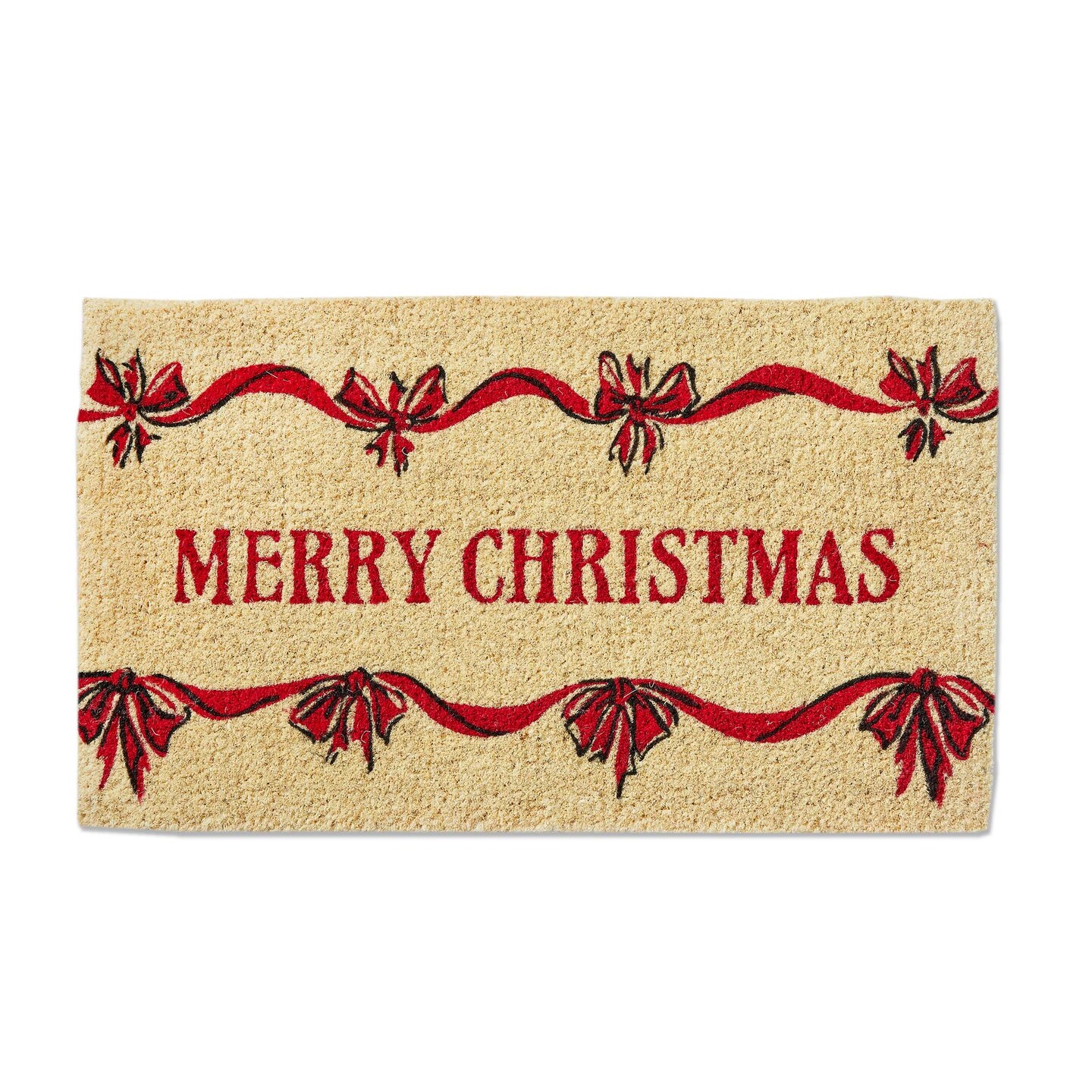 Merry Christmas Bows Coir Door Mat - Natural Coir Doormat in Red, 30&#x22; x 17&#x22; x 1&#x22; - Easy to Clean