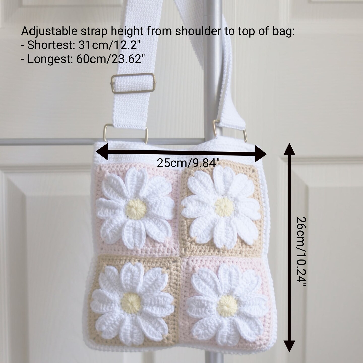 Crochet Daisy Tote Bag - Handmade Floral Granny Square Purse with
