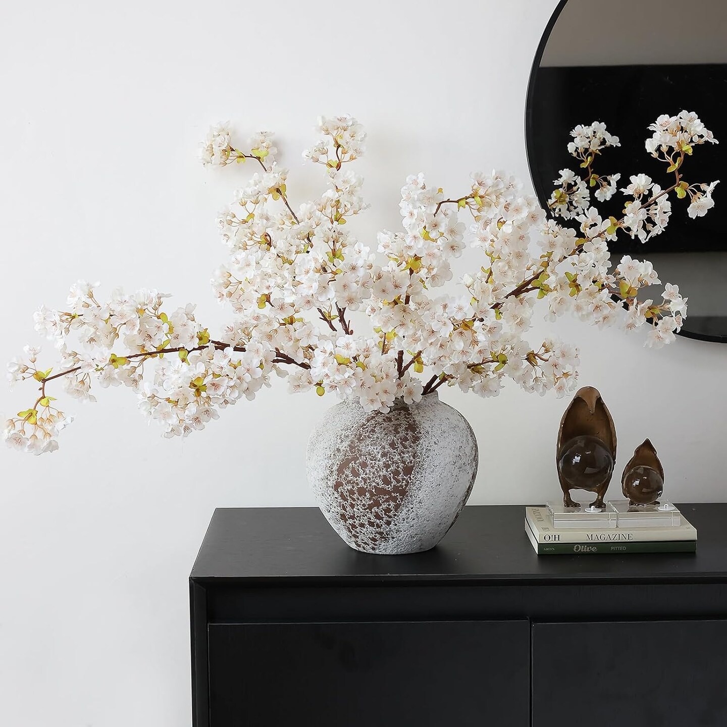 3Pcs Artificial White Cherry Blossom (White) 6"D x 6"W x 40"H