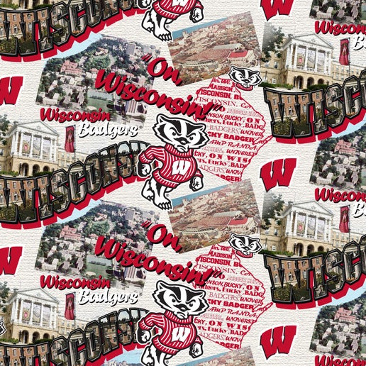 Licensed NCAA University of Wisconsin Scenic Map WIS-1212 Cotton Fabric by the Yard
