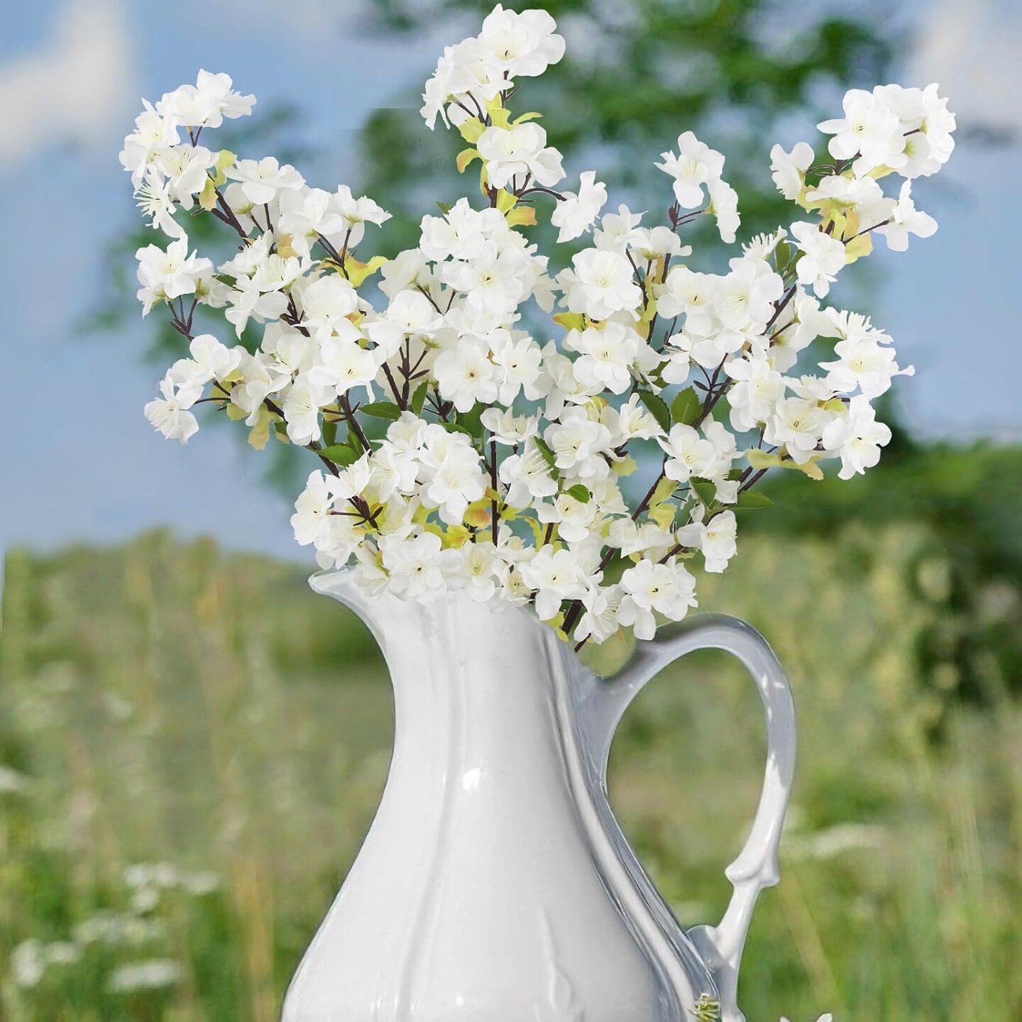 3 Pcs Cherry Blossom Branches (White) 7.87"D x 7.87"W x 27.5"H