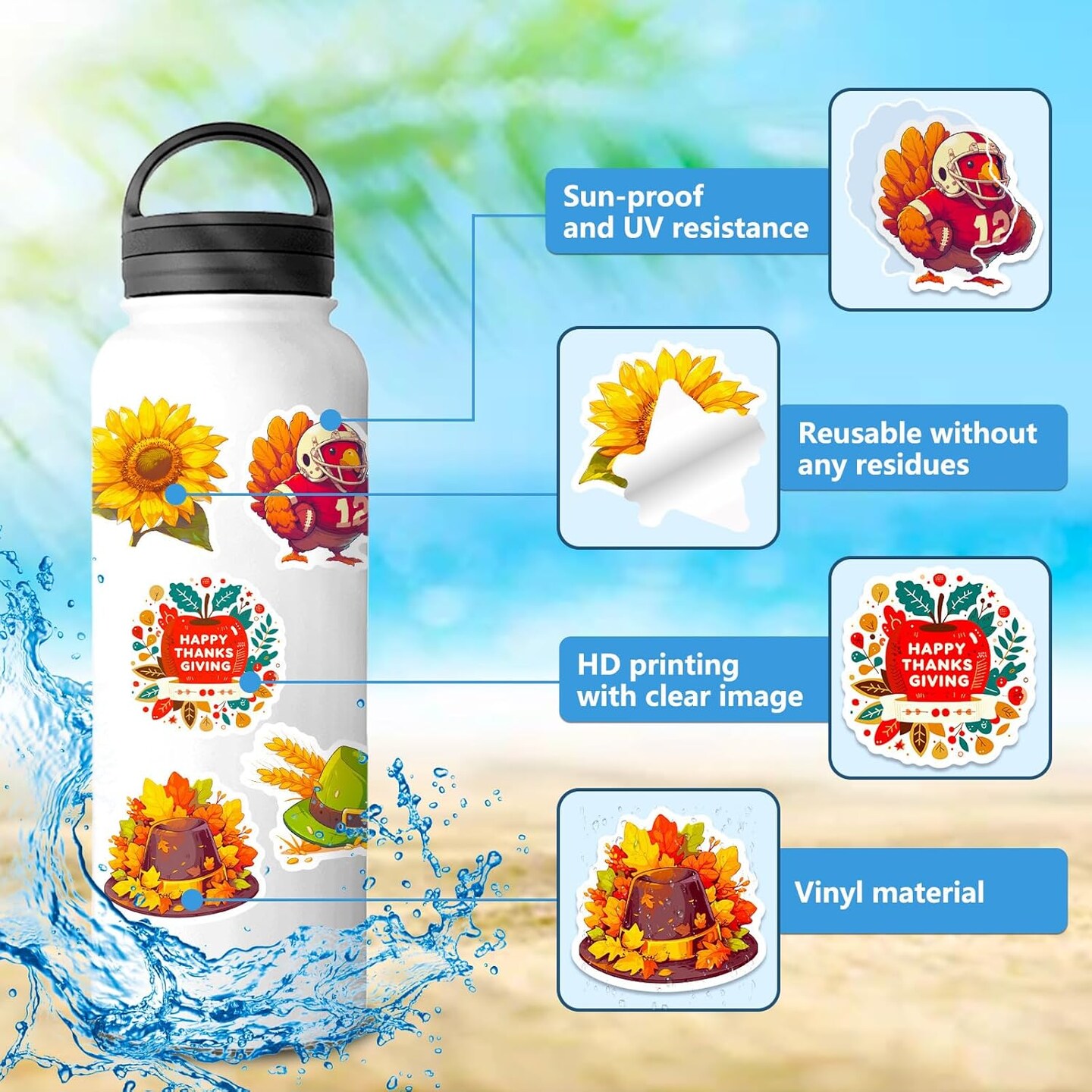 200Pcs Cute Thanksgiving Stickers (Thanksgiving a) 5.9 x 4.72 x 0.6 inches