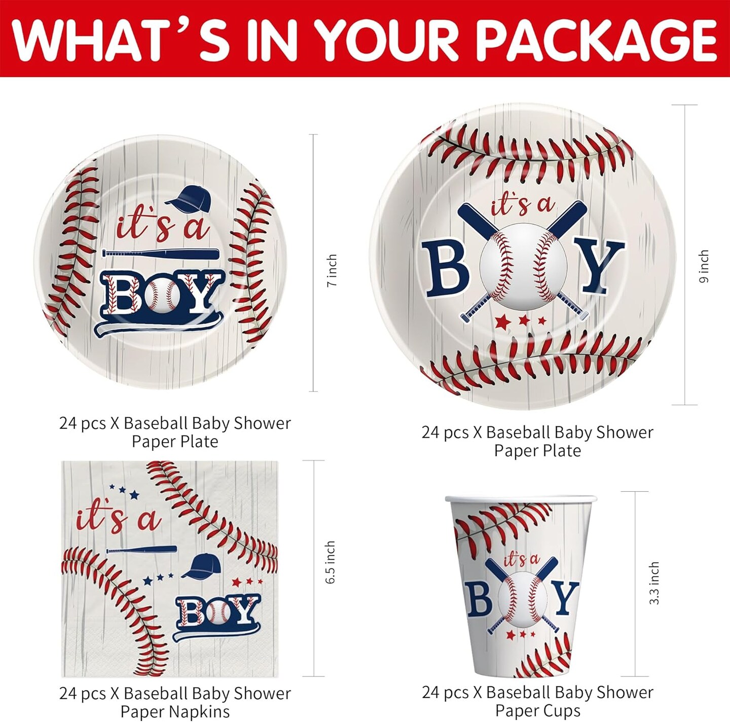 Baseball Baby Shower Decorations Tableware - It‘s A Boy Baseball Baby Shower Supplies(Blue)