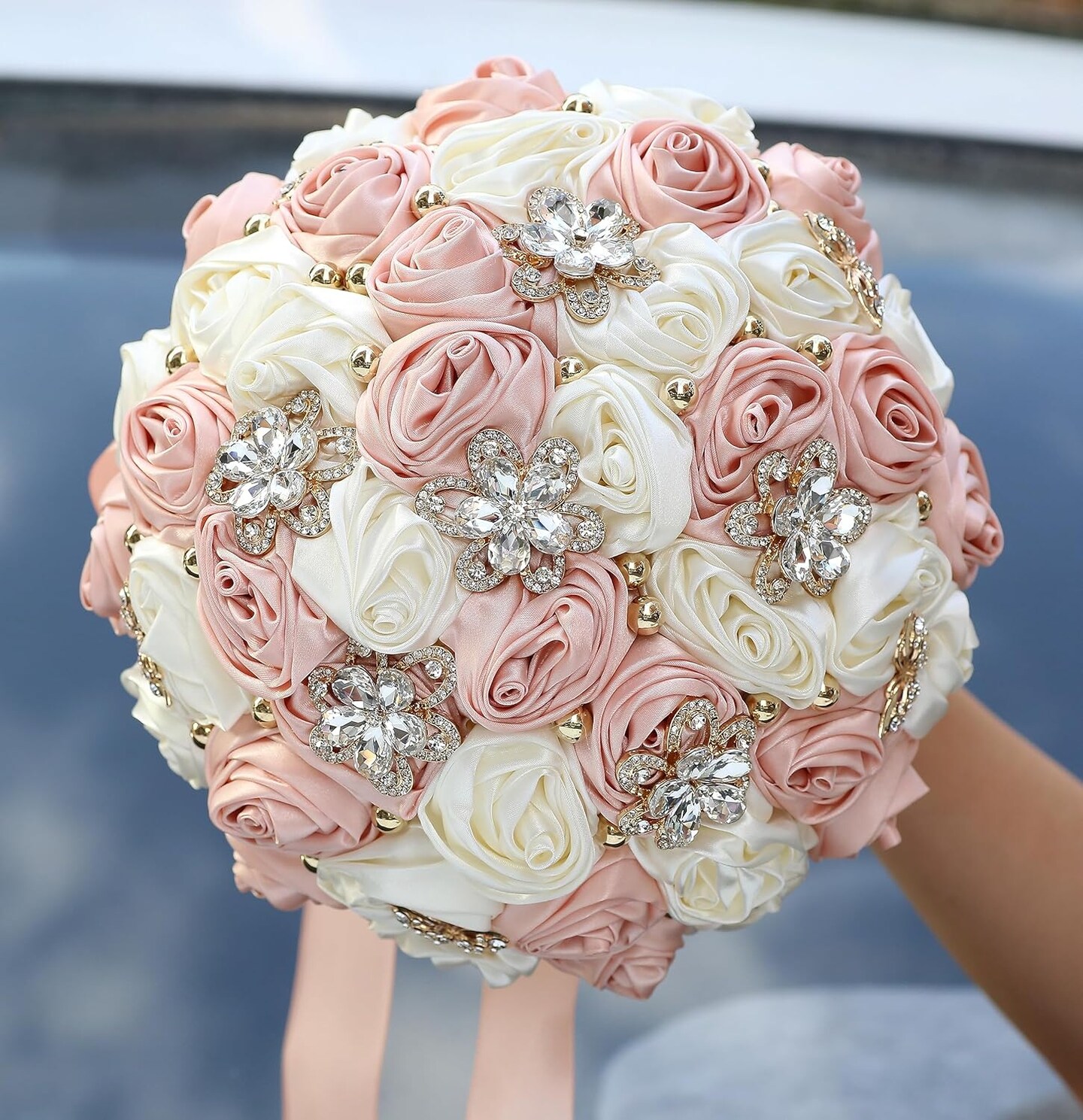 Handmade Bridal Wedding Bouquet (Pink &#x26; Ivory, 7.1&#x22;/18cm)