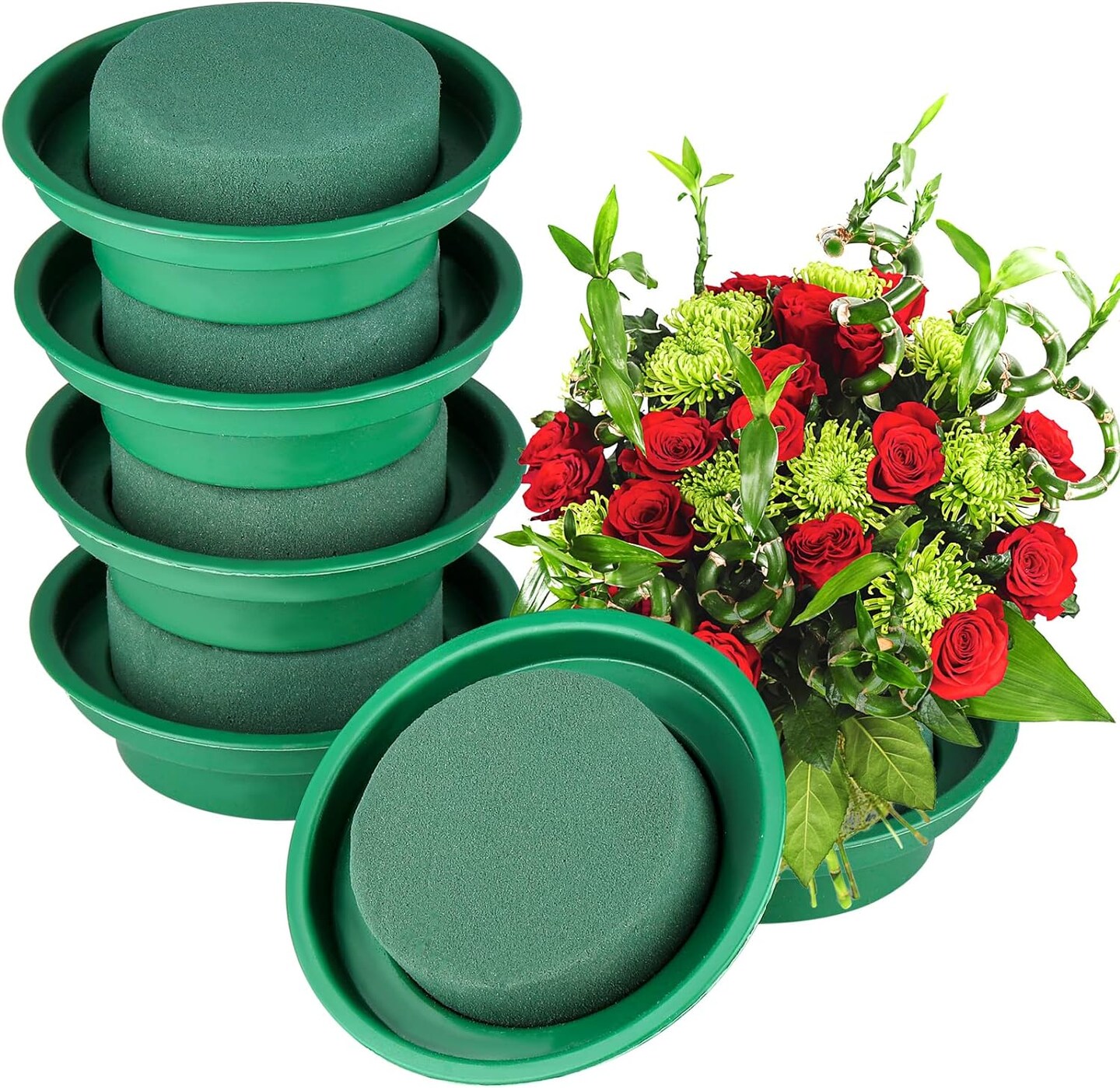 8 Packs Green Floral Foam Rounds in Bowls DIY Flower Arrangement Kit