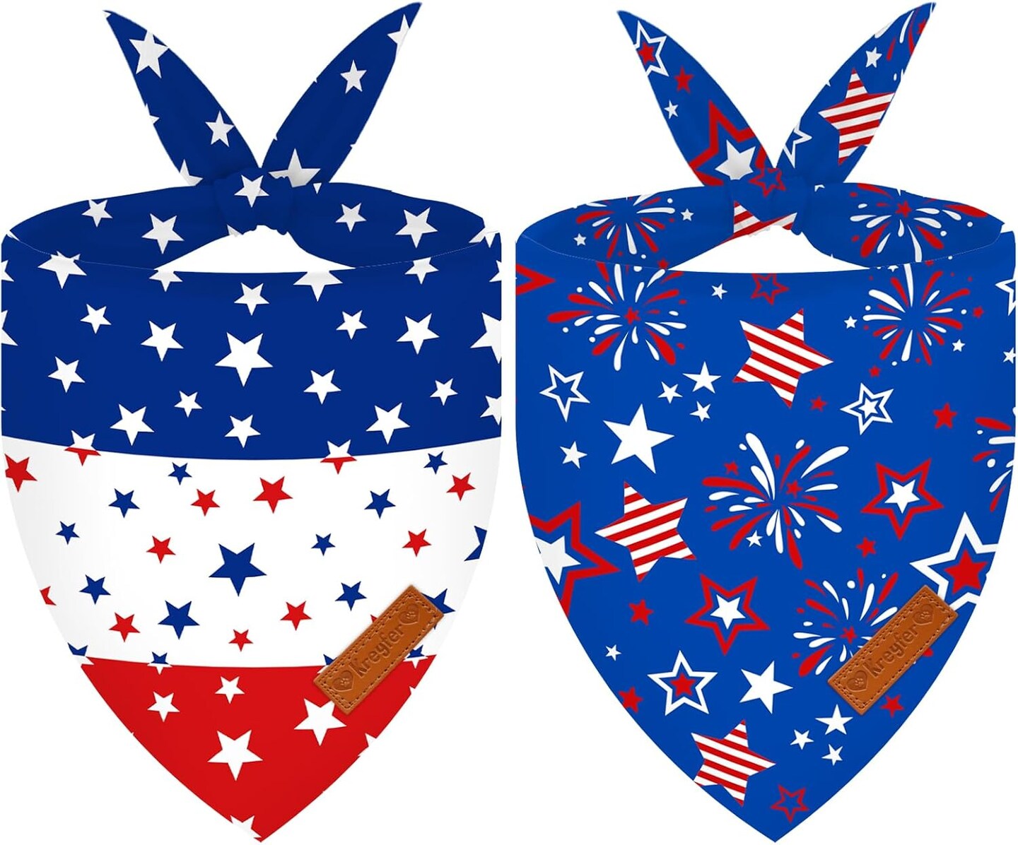 2 Pieces Patriotic Dog Bandanas, Double-Sided Reversible Triangle Scarf, American Flag Stars and Stripes Wearables Design, 4th of July