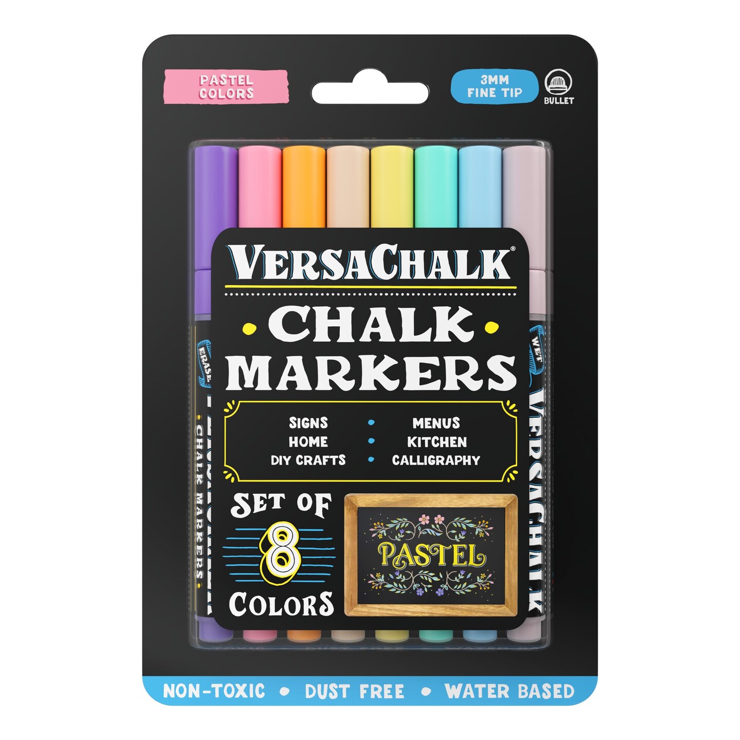 VersaChalk Pastel Liquid Chalk Markers, Set of 8- 3mm Tip