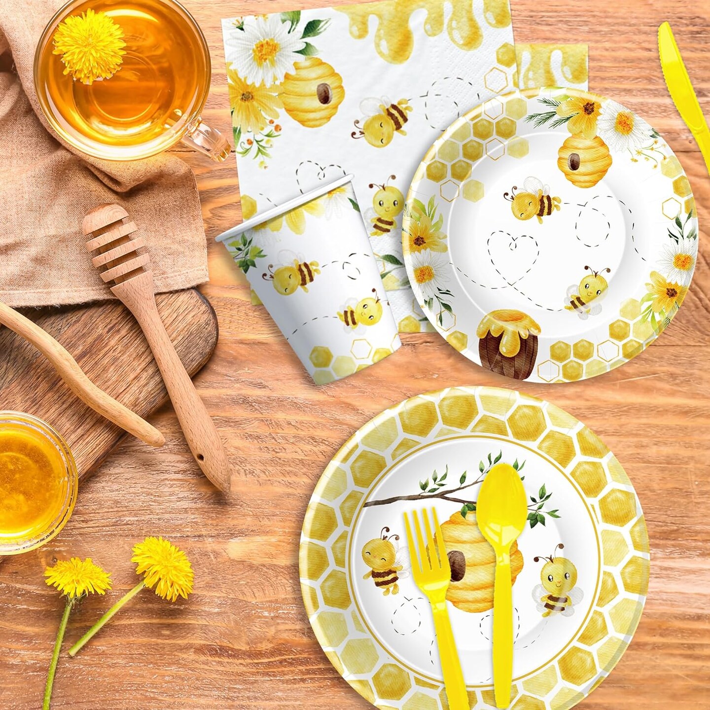 Bee Baby Shower Decorations Tableware - Bee Party Supplies(Yellow)