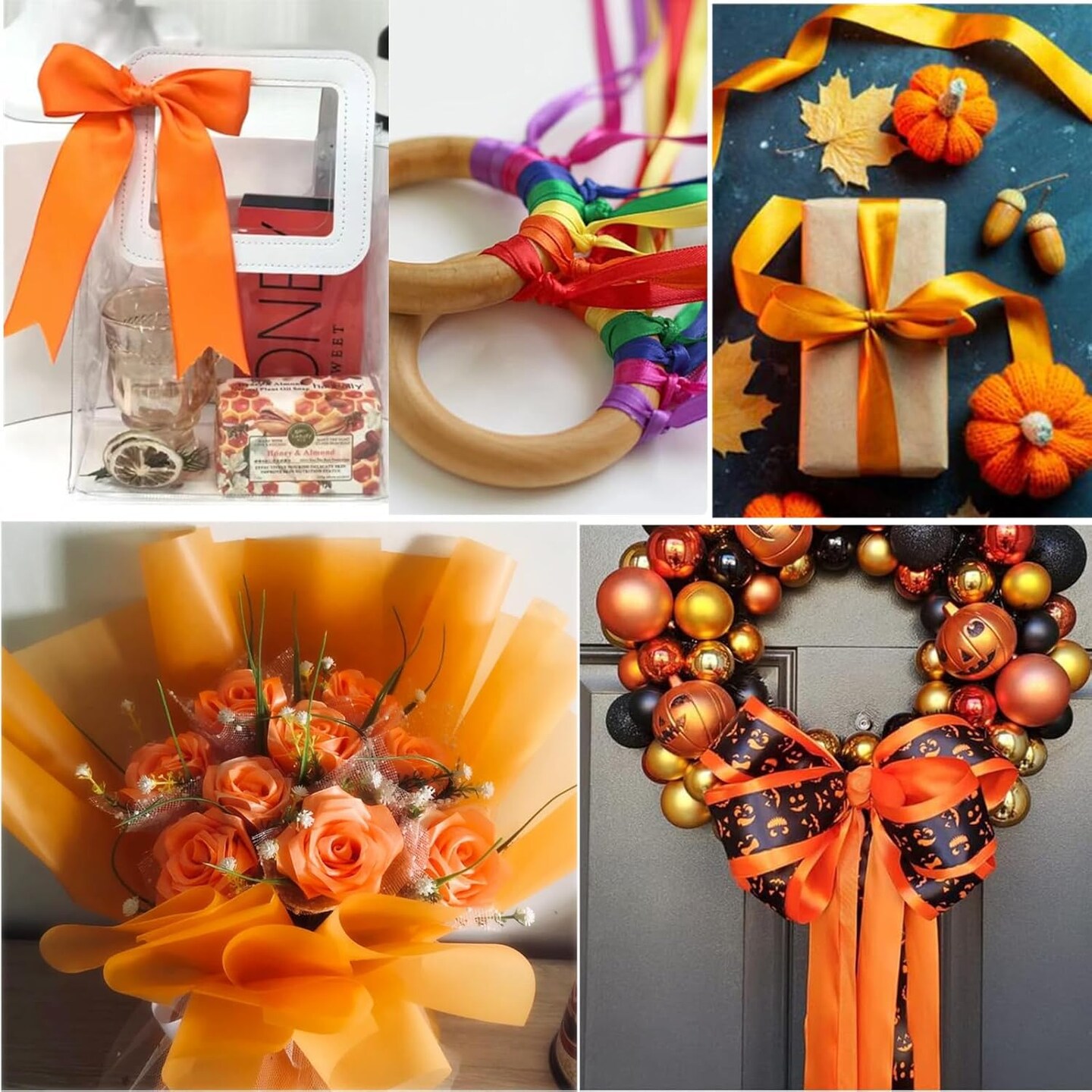 Orange Ribbon, Fabric Yellow Silk Easter Decor Burnt Orange Ribbon 1 Inch x 25 Yards