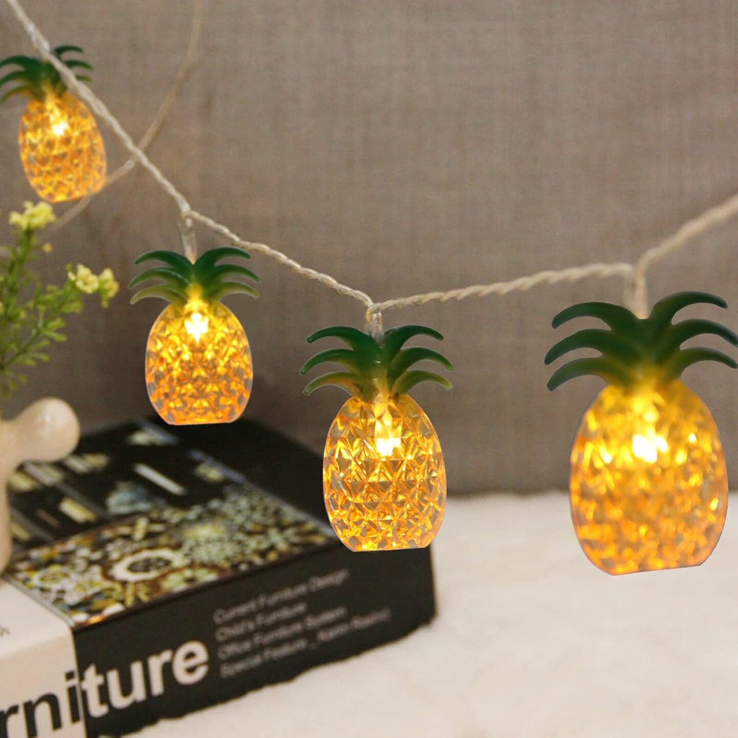 2 Packs Pineapple String Lights - Battery Operated with 20 Fun Patio Lights for Party
