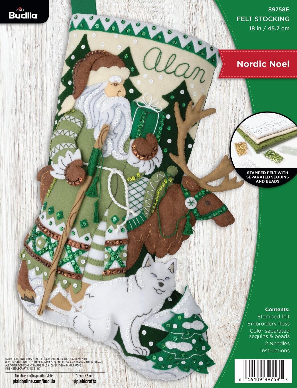 Bucilla Felt Stocking Applique Kit 18&#x22; Long-Nordic Noel