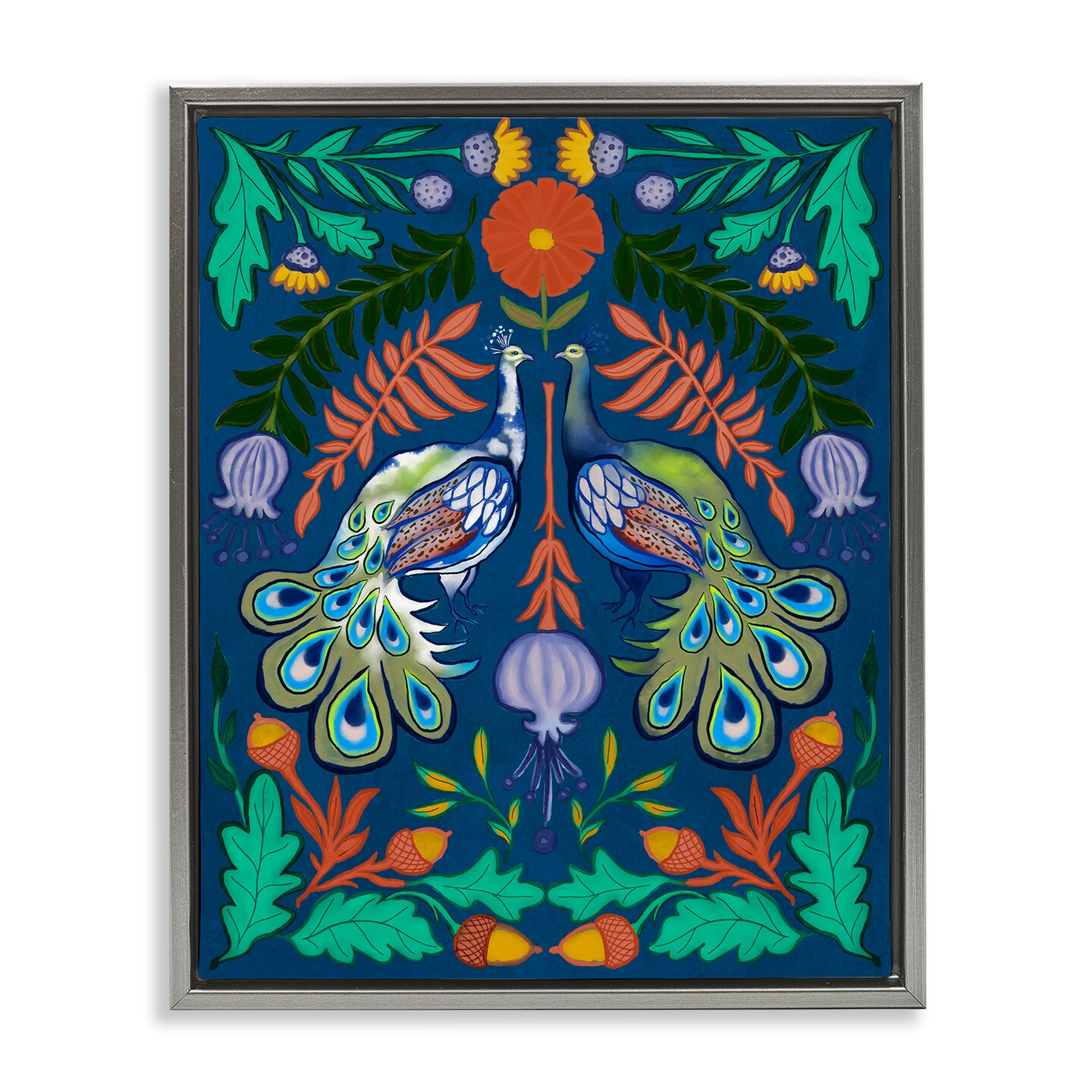 Stupell Industries Mirrored Peacocks & Botanicals Floating Frame By Elizabeth Medley