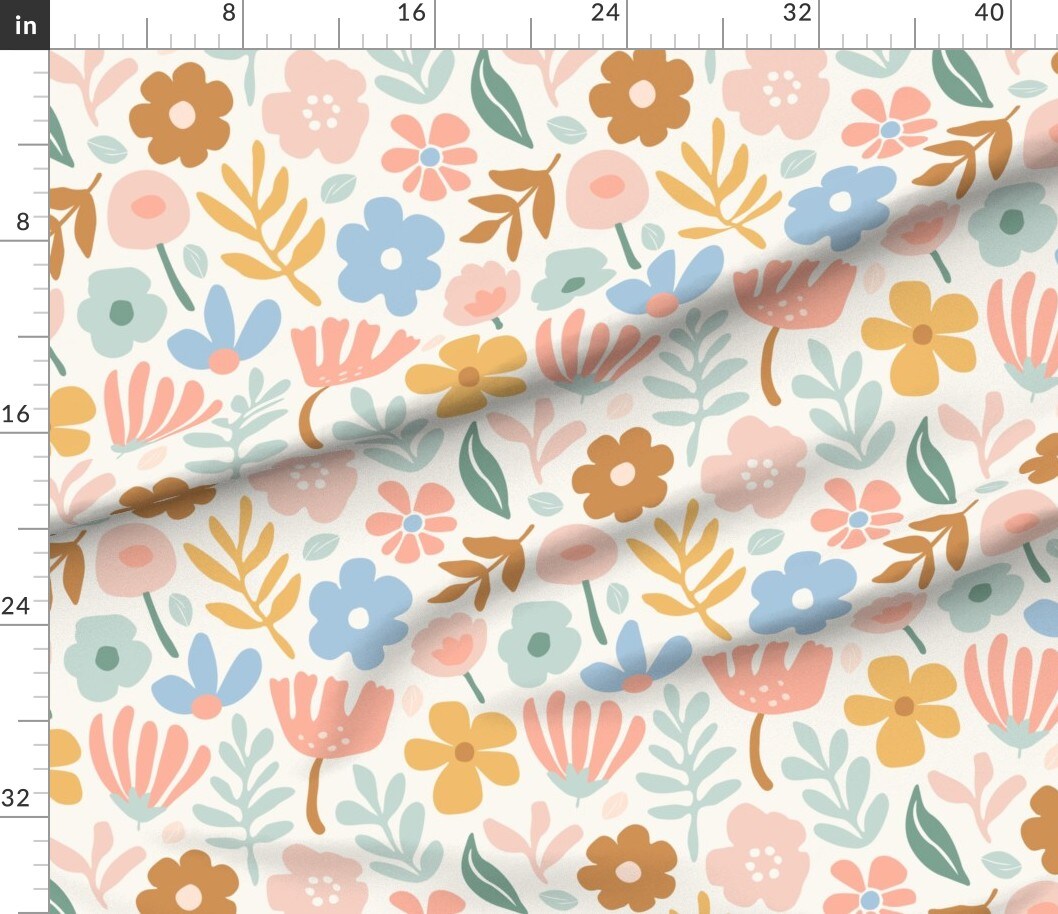 Baby Kids Whimsical Minimalist Bold Floral Abstract Scandi Scandinavian Boho Nursery Playroom Playful Botanical Large Scale Modern Contemporary Custom Printed Fabric by Spoonflower Various Fabrics by the Yard or Fat Quarter
