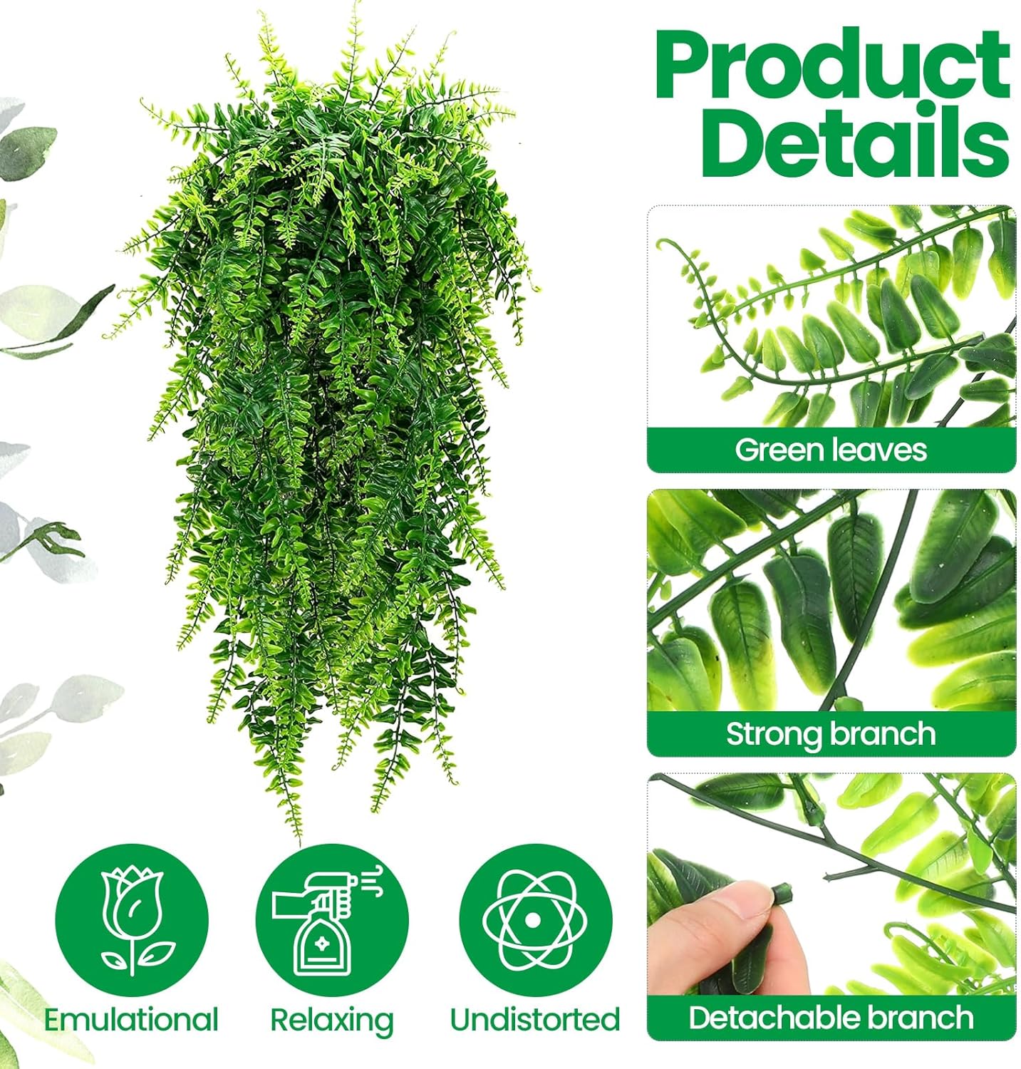 32 Inch - 20 Pcs Artificial Hanging Plants Boston Ferns Plastic Fake Plants Garland