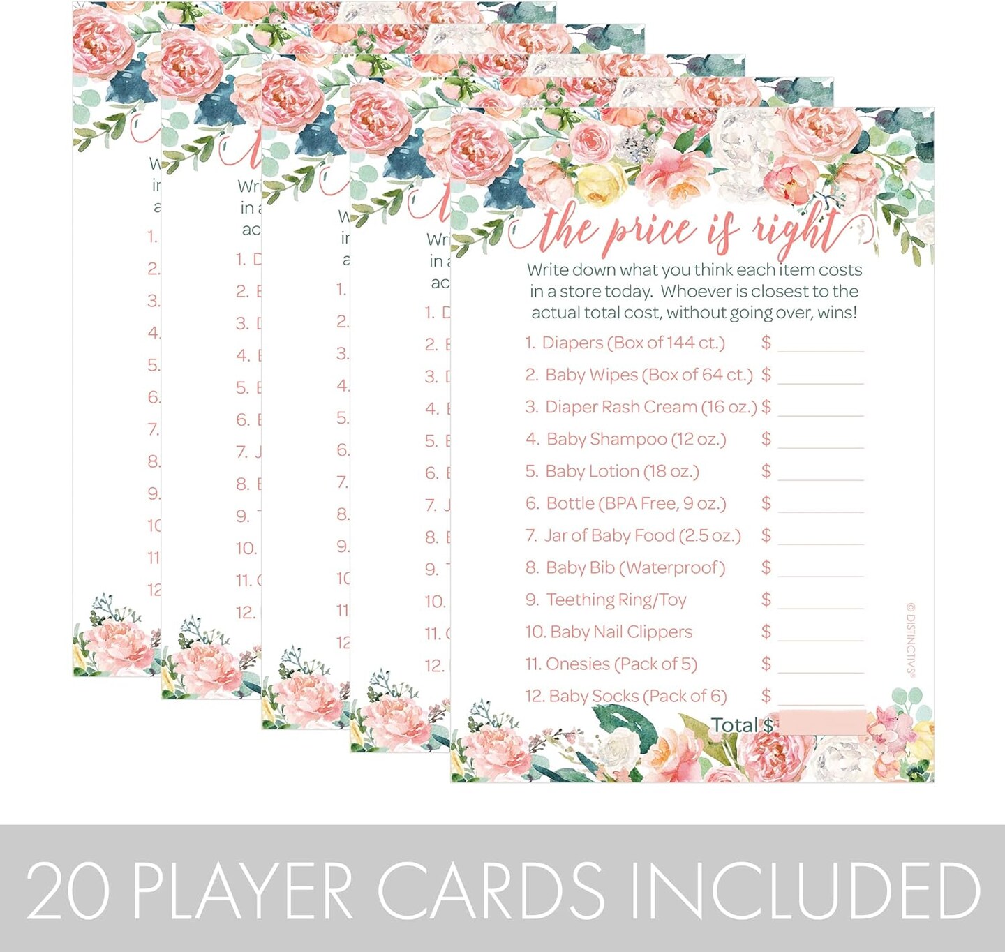 Baby in Bloom Baby Shower Price is Right Game, Pink Floral Boho Girl Baby Shower Game Cards
