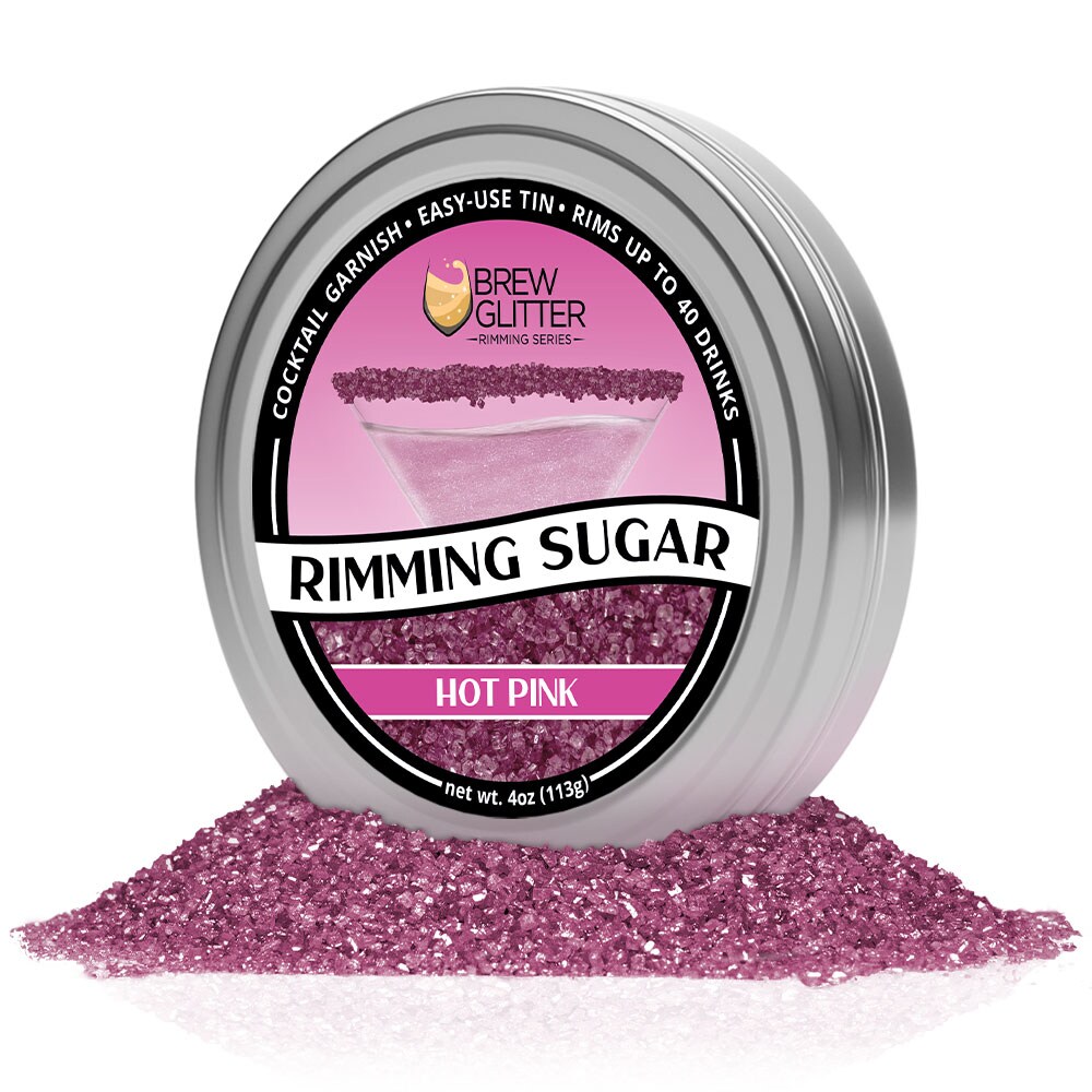 Brew Glitter - Hot Pink Rimming Sugar (4oz, 1x Bar Tin) Cocktail Garnish for Mixed Drinks & Refreshment