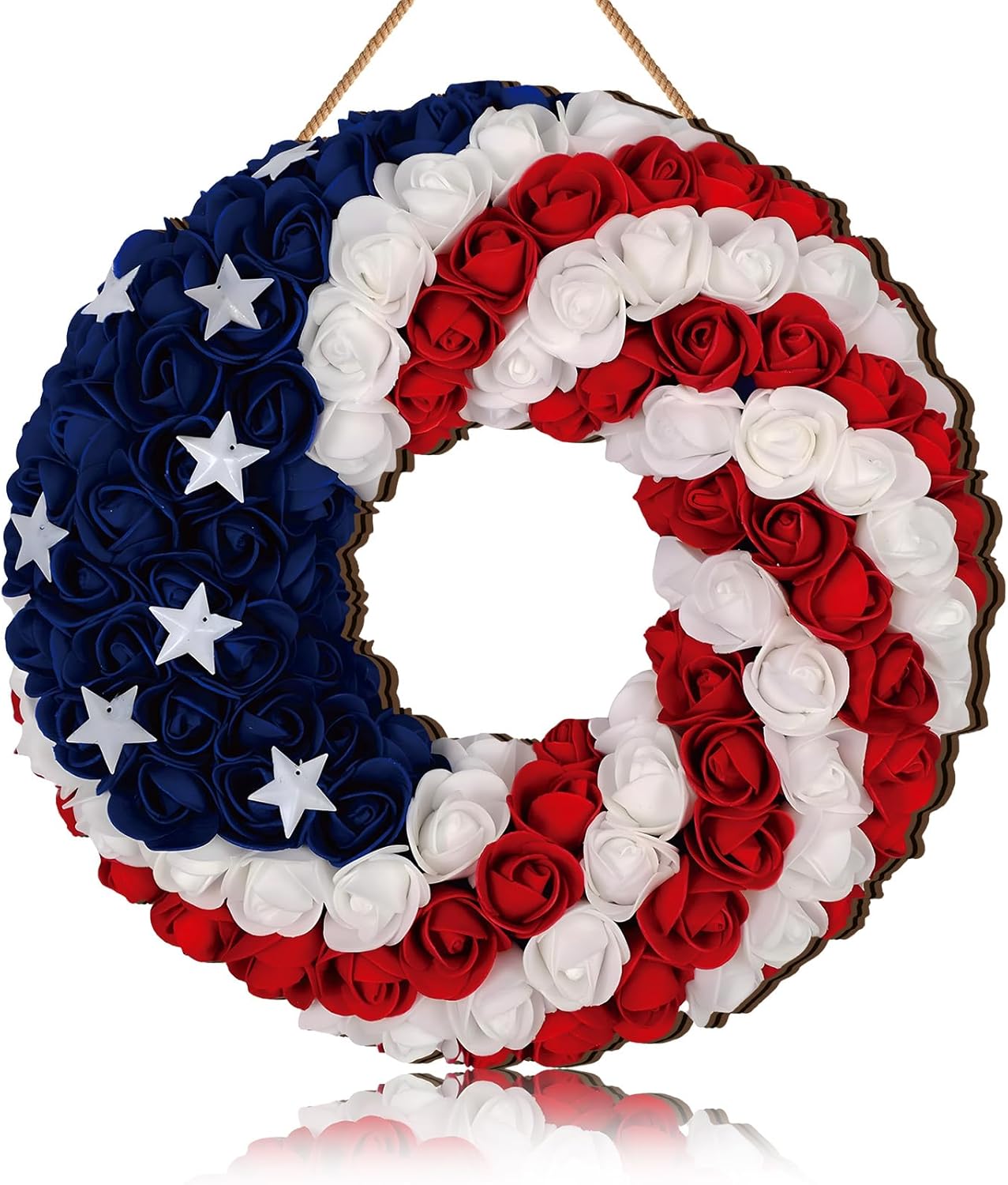 1 Pcs 4th of July Hanging Door Sign 2d Memorial Day Wreath Decorations Patriotic Door Hanger American Rustic Wooden Plaque