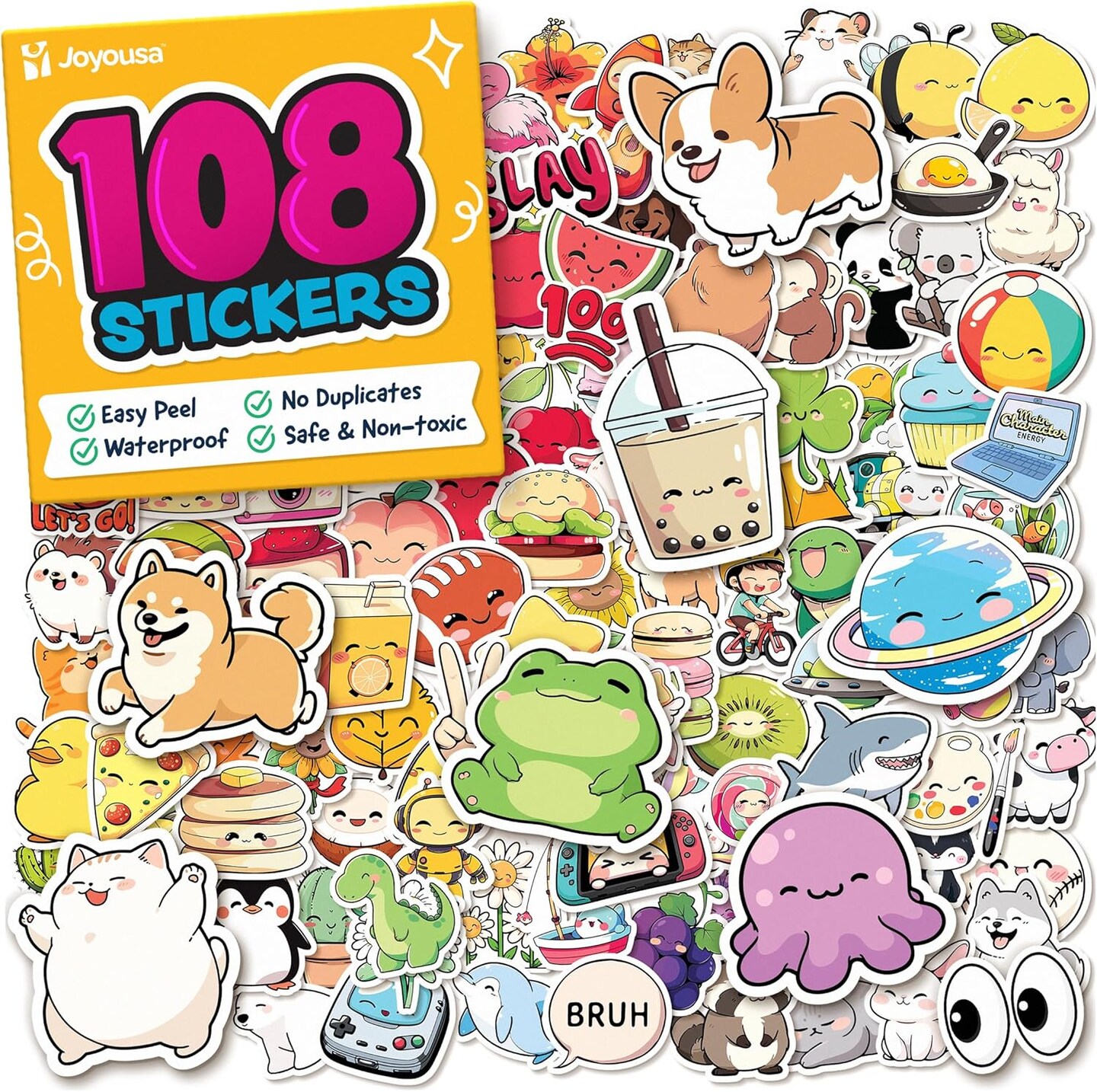 108pc Kawaii Water Bottle Stickers - Easy Peel Sticker Pack