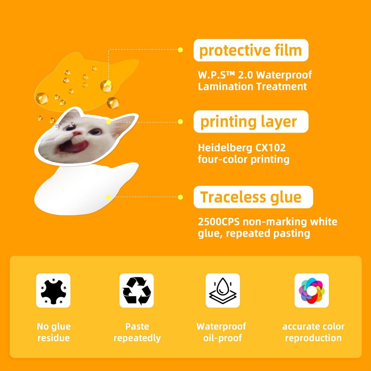 100 Pcs Cute Cat Stickers for Kids, Waterproof for Kids