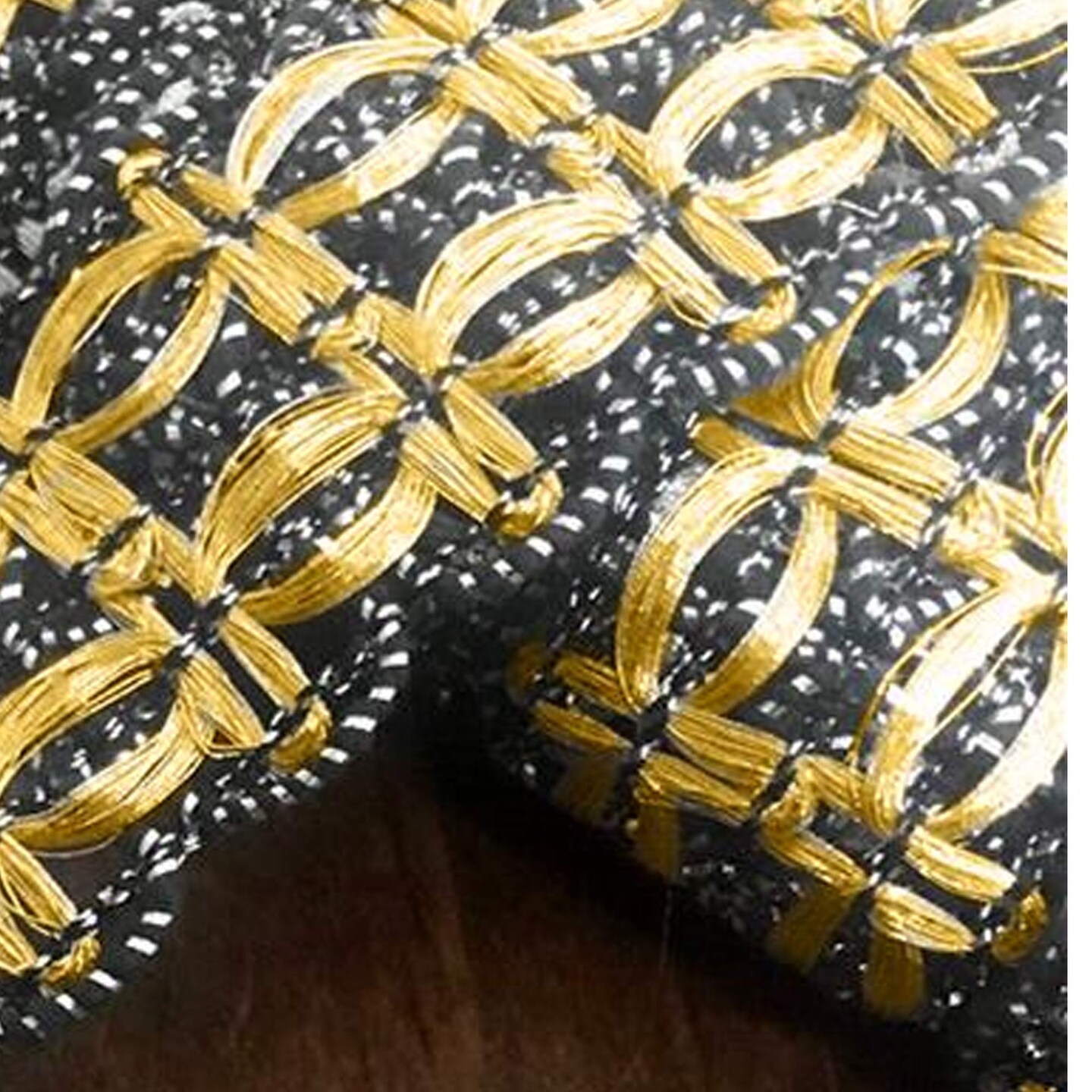 1 Yard Gunmetal &#x26; Gold Metallic Lace Gimp Trim &#x2013; Pull-Through Threading Decorative Upholstery Braid