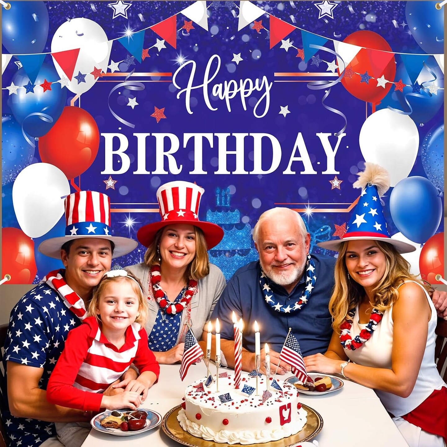 Red White and Blue Birthday Decorations Banner Royal Blue Red White Patriotic Party Supplies