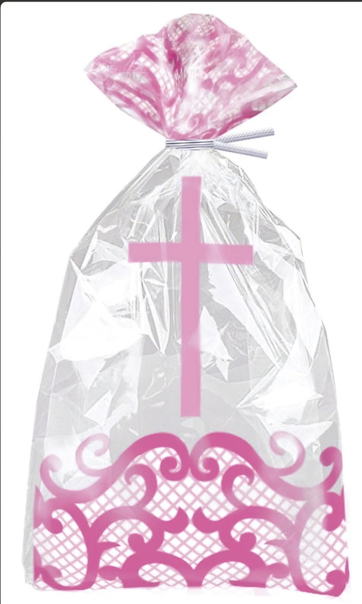 Fancy Pink Cross 20 Ct Cello Treat Bags Plastic 11 x 5 inches