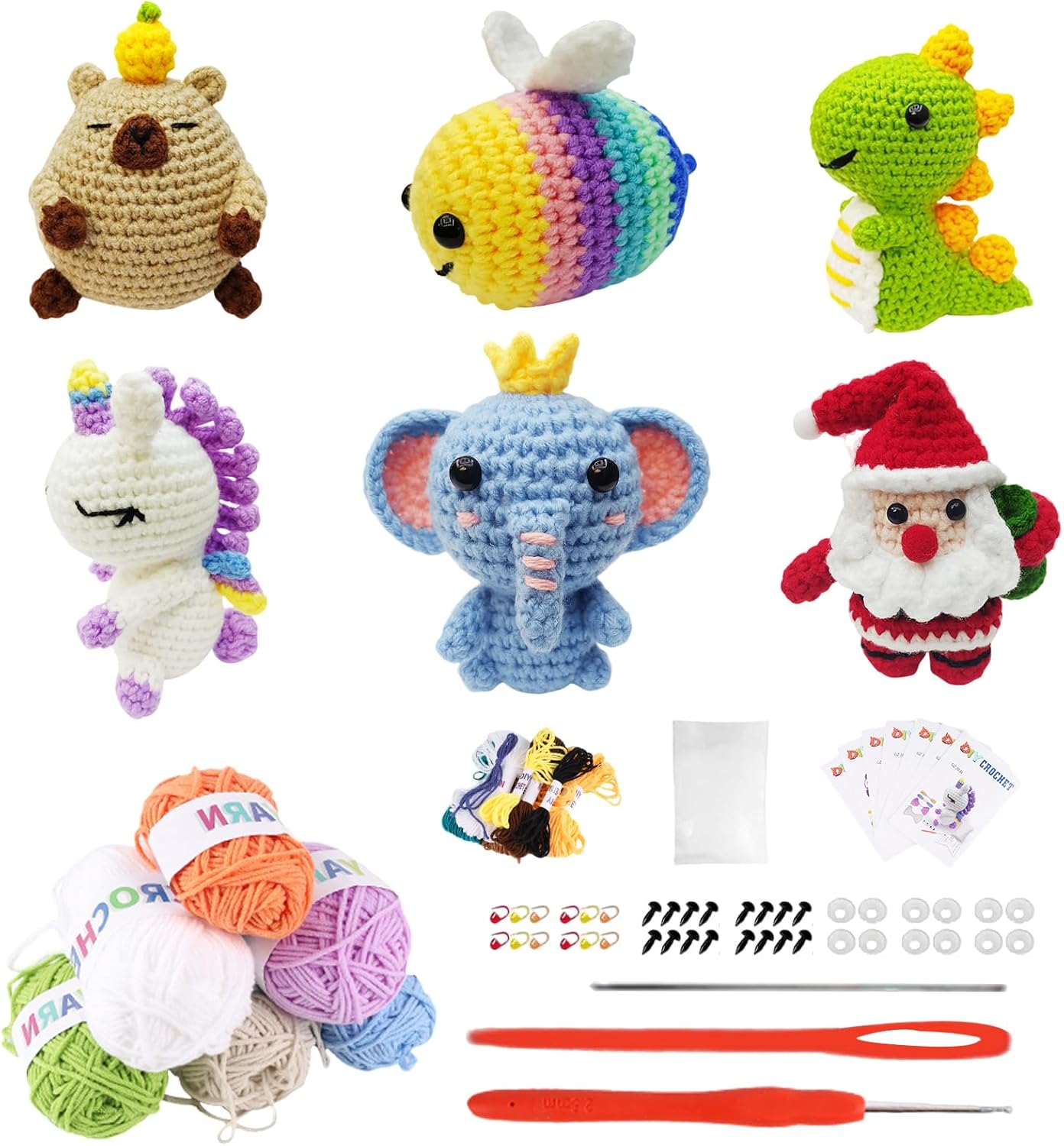 6 Pcs Crochet Kit for Beginners – DIY 2025 Animal Crochet Kits with Step-by-Step Video, Fun Craft Set for Adults & Kids, Perfect Birthday & Holiday Gift for Crochet Lovers