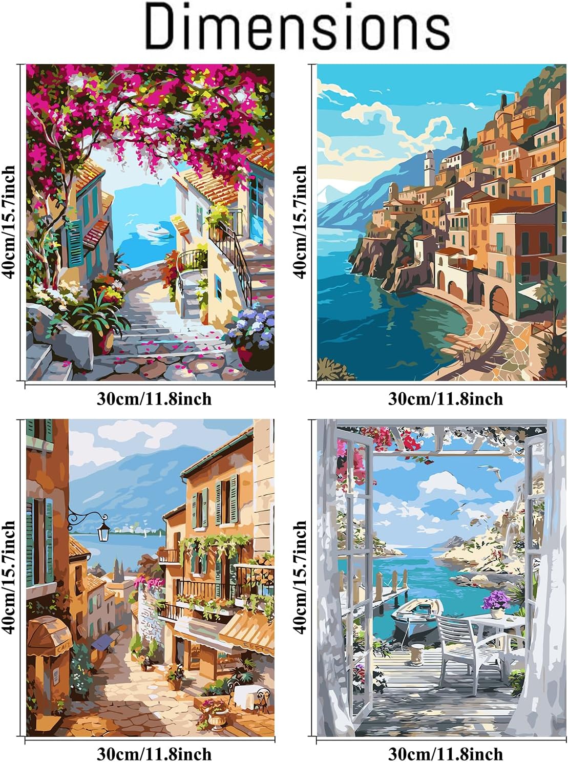 (12x16 inch)4 Pack Paint by Number for Adults Canvas, DIY Landscape Paint by Number Kits on Canvas