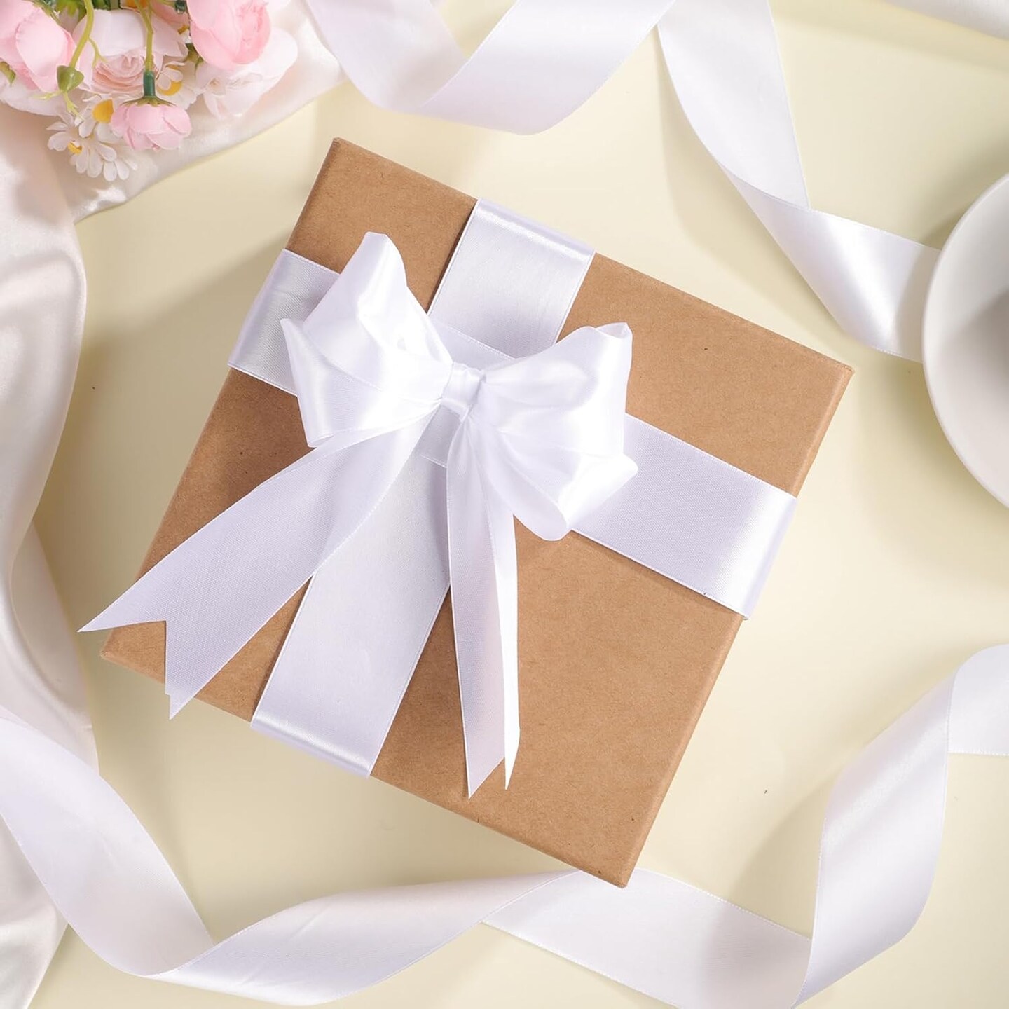 White Ribbon 1-1/2 inch 30 Yards White Satin Ribbon