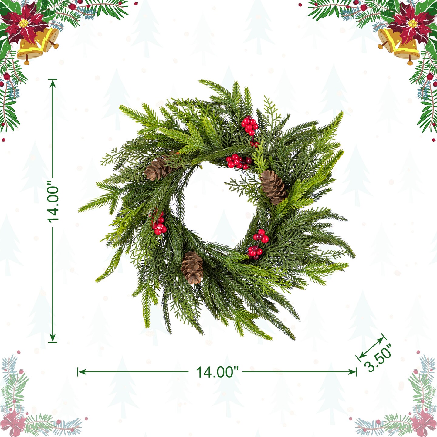 Christmas Wreath/Teardrop/Porch Tree Set with Pinecones and Red Berries