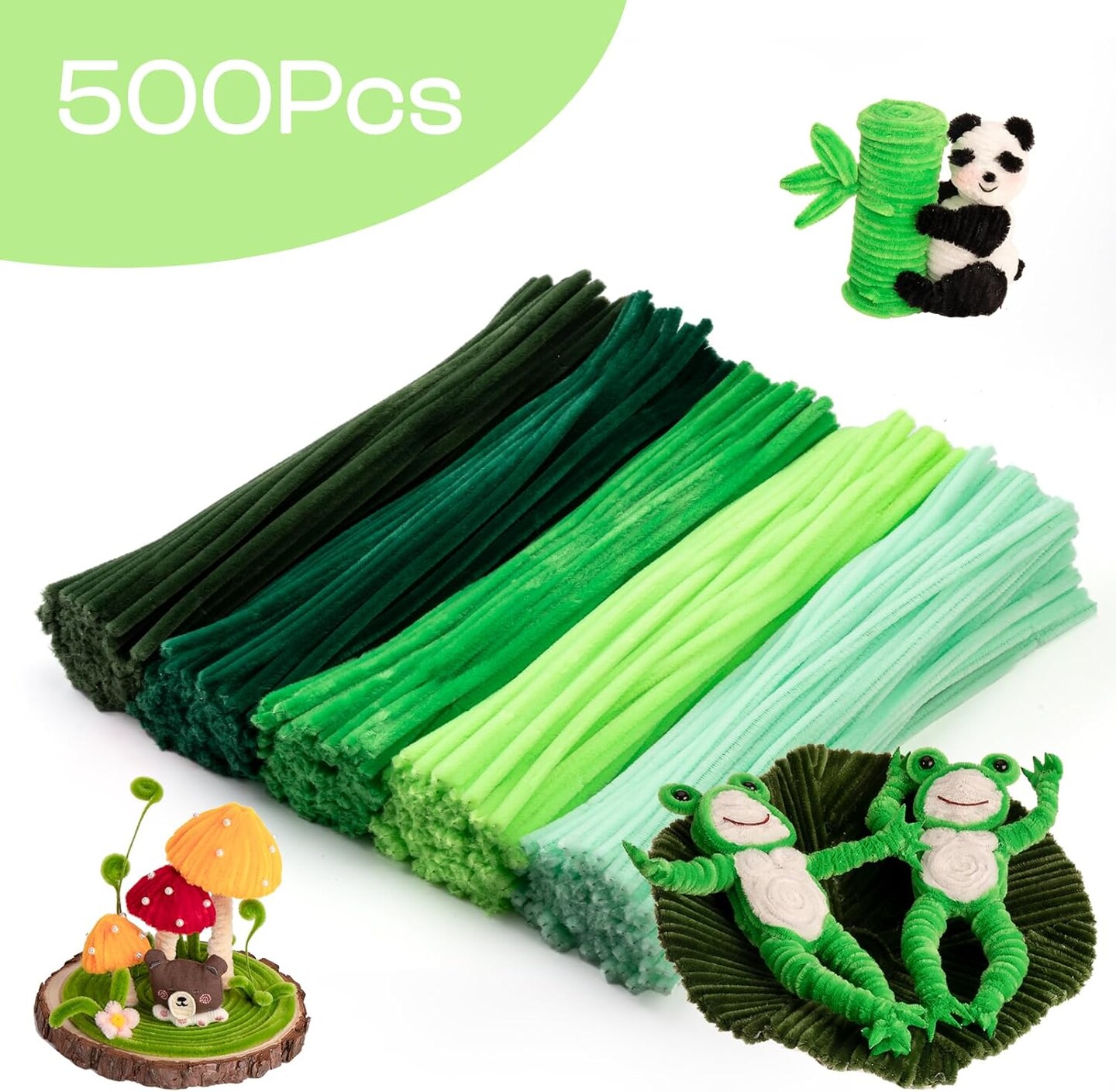500 Pieces Green Pipe Cleaners, Chenille Stems Party Decorations(Green)