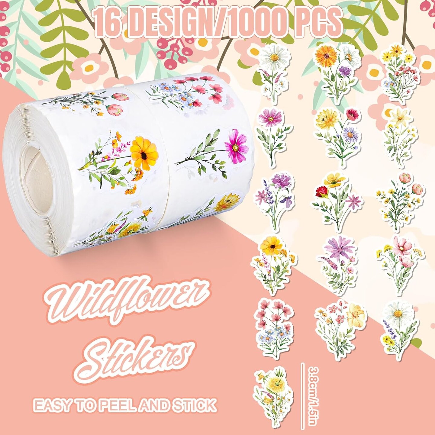 1000Pcs Wildflower Stickers Colorful Floral Paper Decals Flower Bouquet