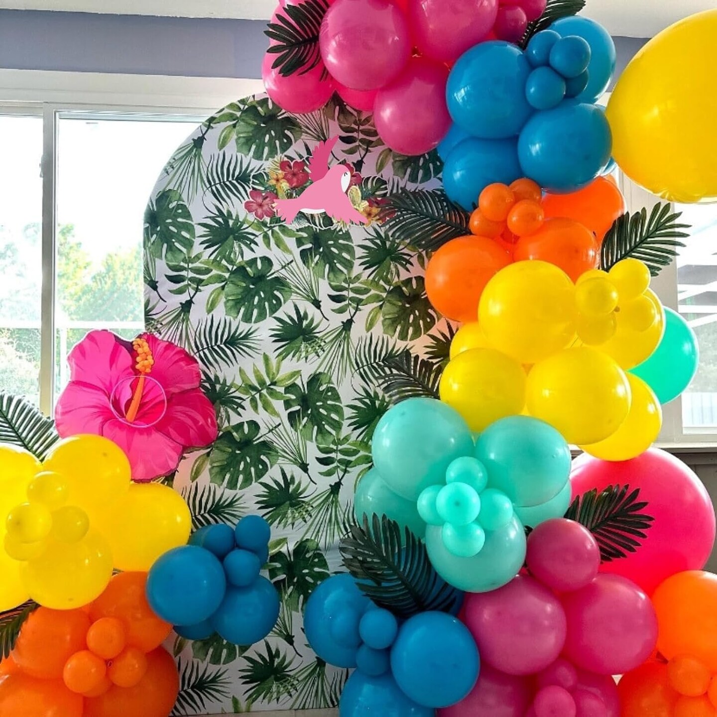 108 Pcs Hawaiian Latex Balloon Arch Kit (Pink Orange Green Yellow Teal)