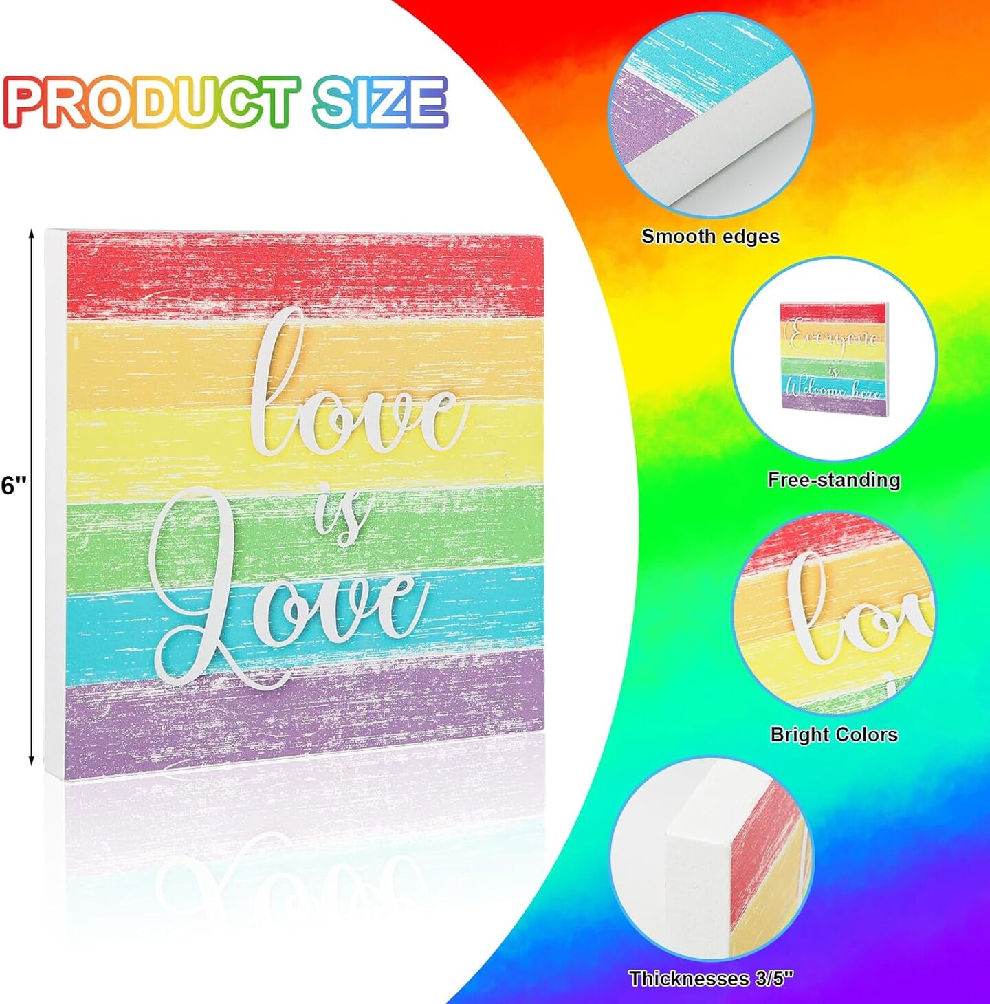 Wooden Pride Decorations for Office, Home, Indoor, 6 Inches