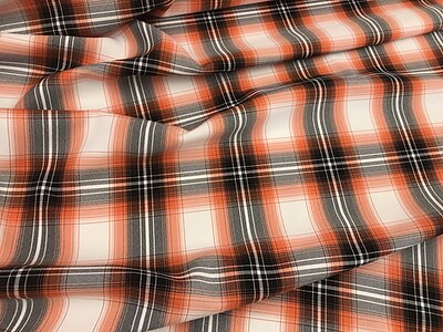 1 Yard Orange Plaid Polyester Poplin 58/59&#x22; Wide Checkered Fabric
