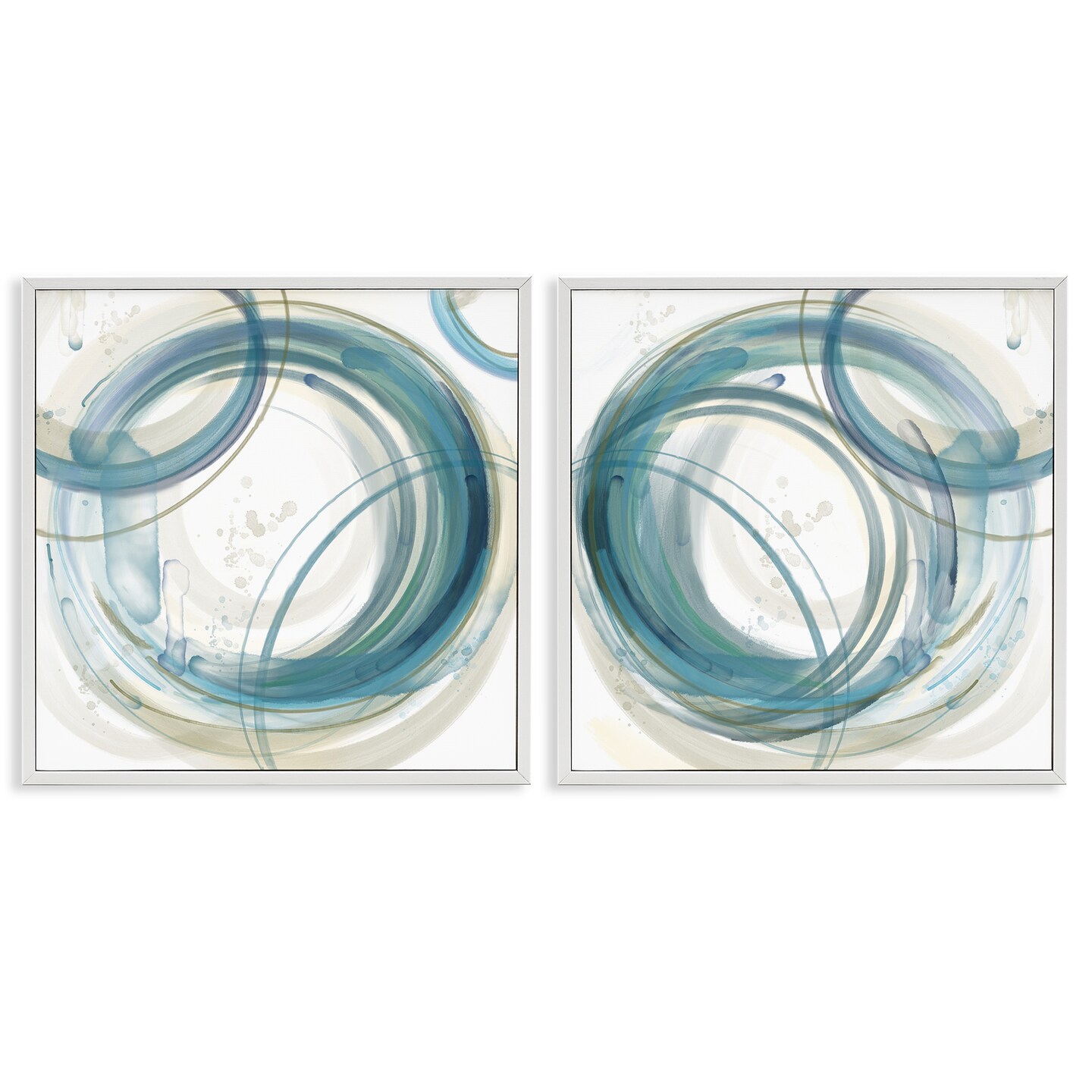 Stupell Industries Teal Circular Rings 2pc Framed Giclee Set By Nan