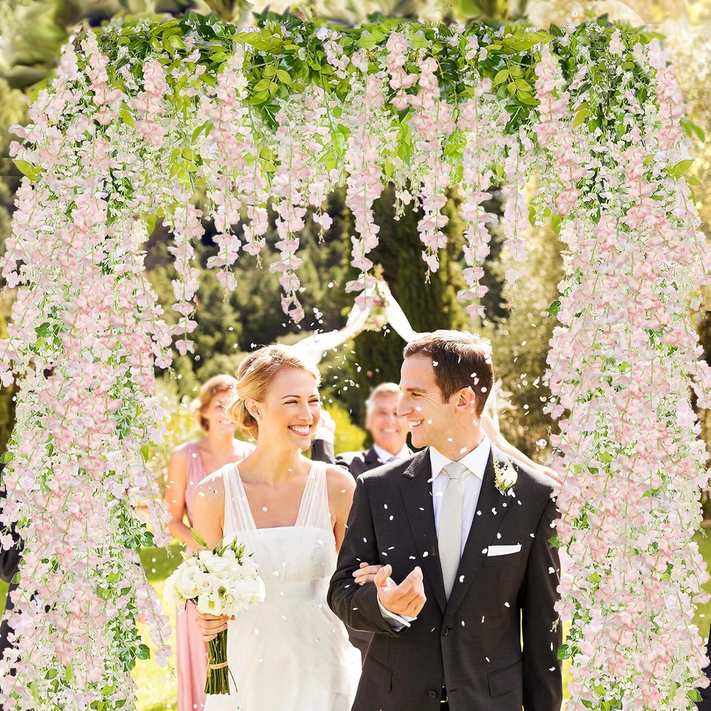 60 Branches Wisteria Hanging Flowers, Artificial Pink Wisteria Flowers Garland for Wedding Arch